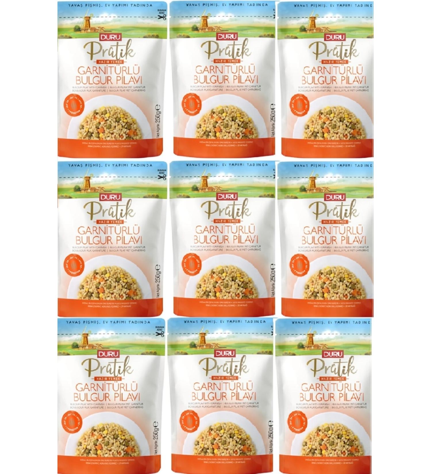 Duru Practical Bulgur Pilaf with Garnish 250 Gr X 9 Pieces 3 Minute Ready Meal
