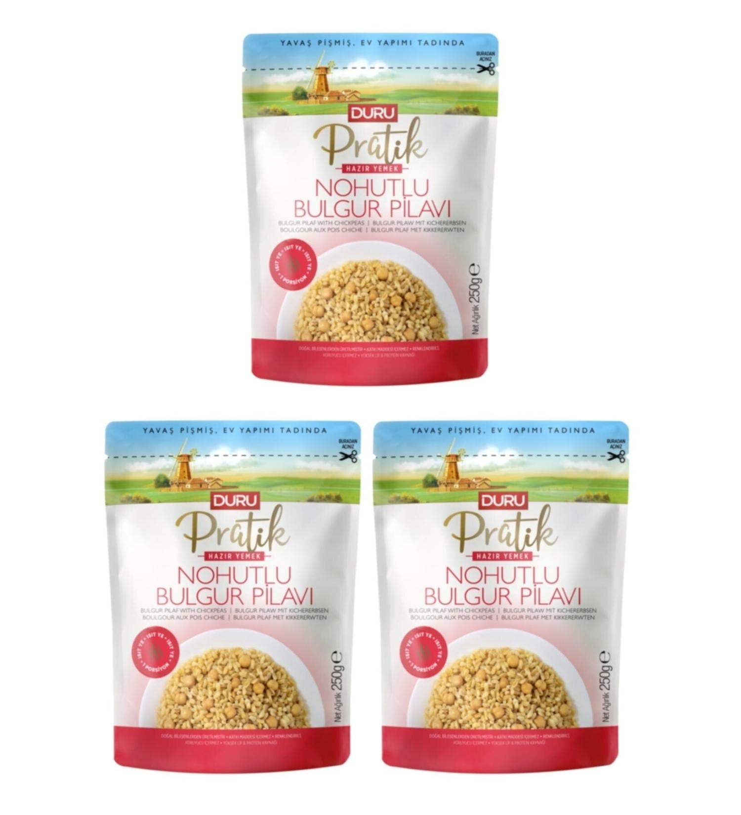 Duru Practical Chickpea Bulgur Pilaf 250 Gr X 3 Pieces 3 Minute Ready Meal