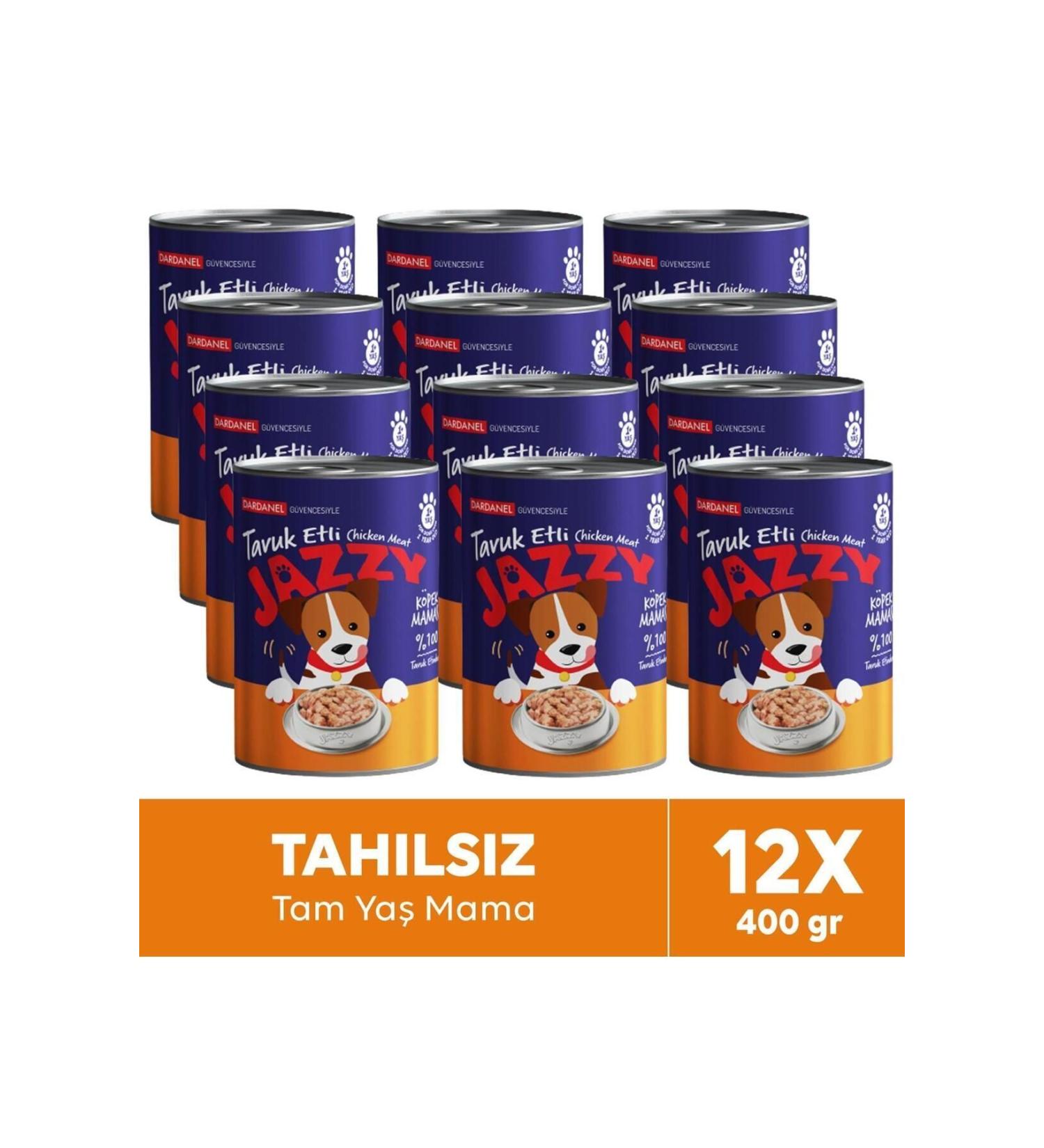 JAZZY Dardanel Canned Dog Food with Chicken 400 gr X 12 Pieces
