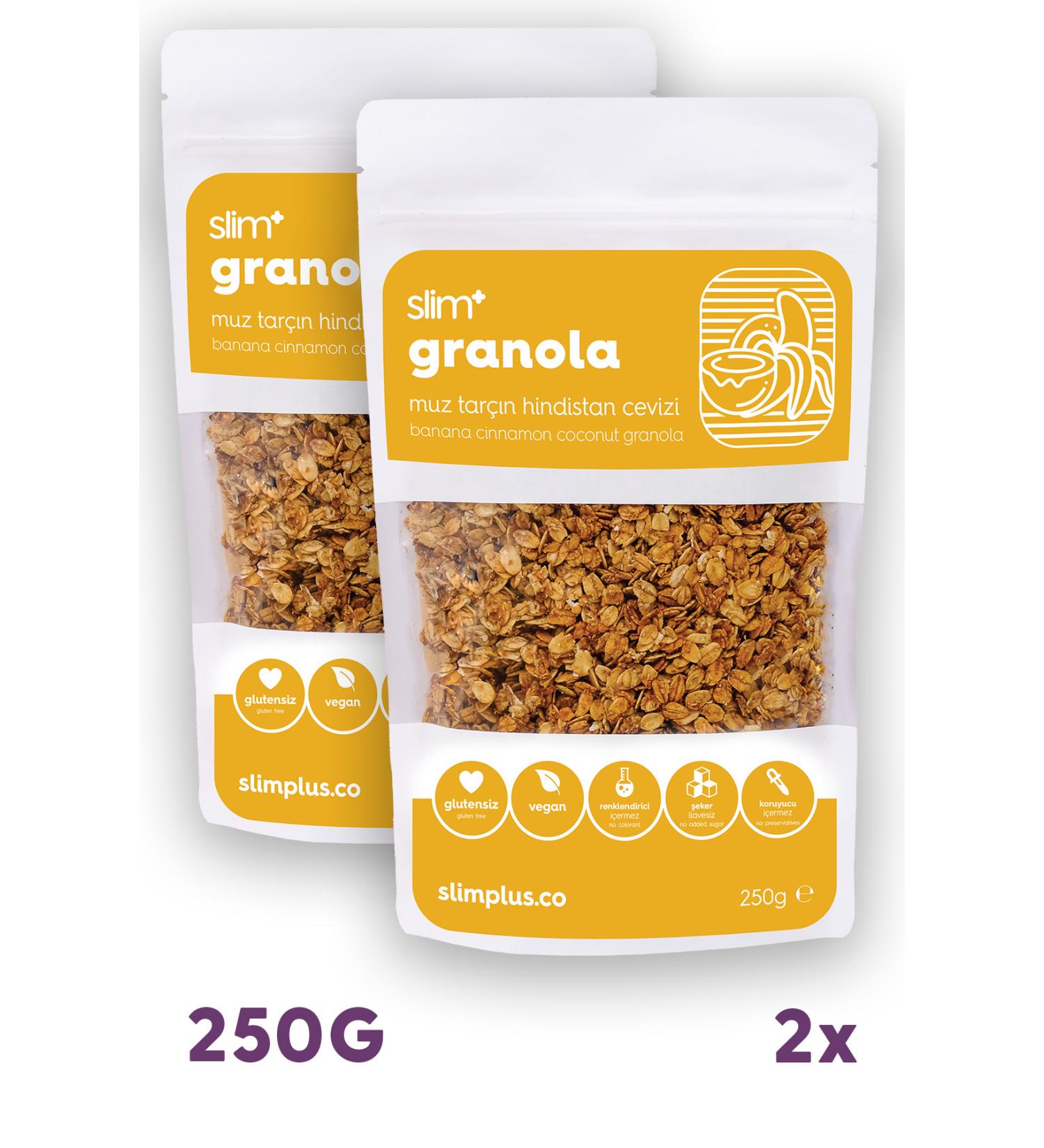 slimplus 2 Pack Banana Cinnamon Coconut Gluten Free No Added Sugar Vegan Granola 250gr - Buy Online on GoSupps.com