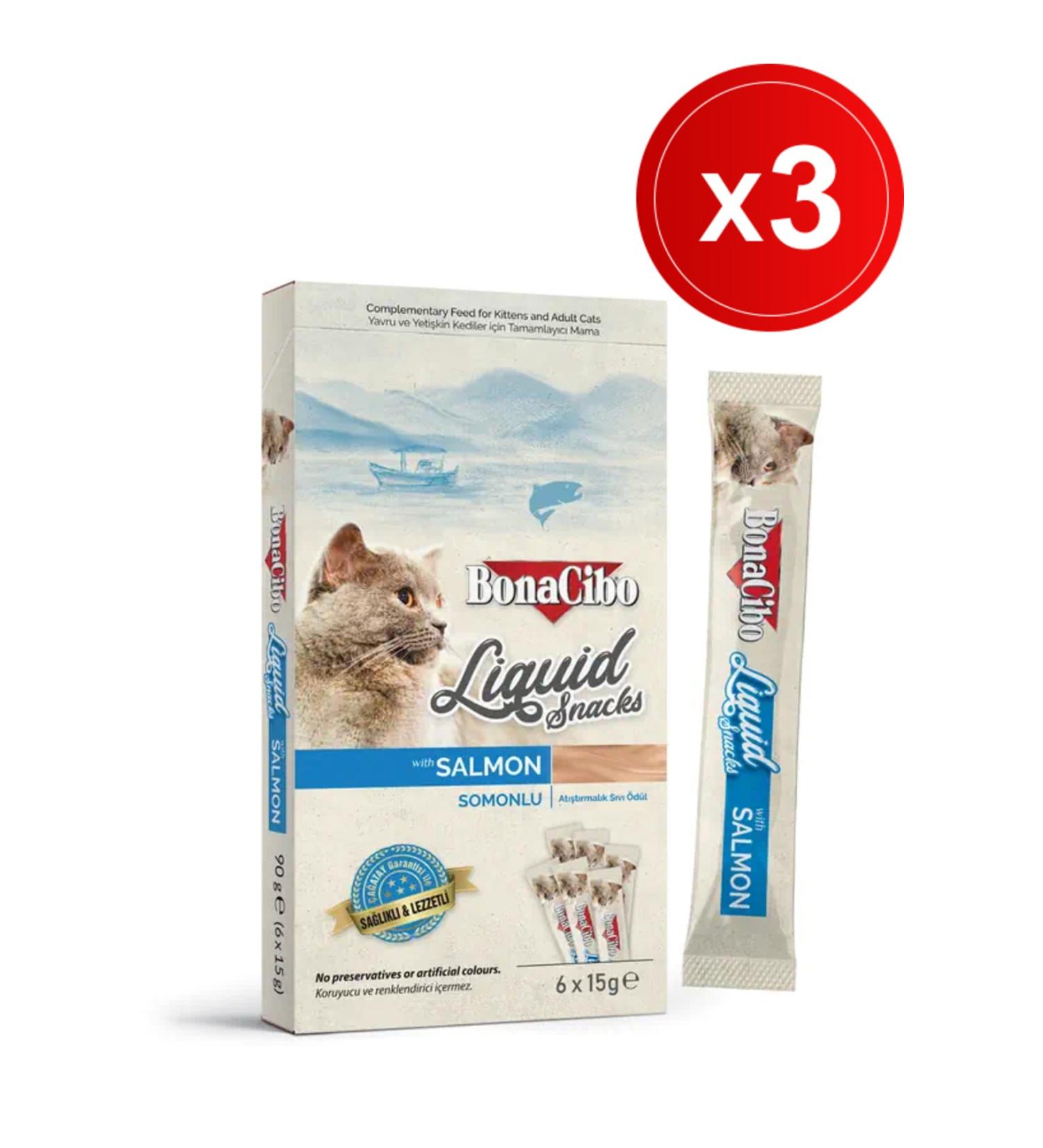 BonaCibo Salmon Snack Liquid Reward (6x15 Gr) X 3 Packs