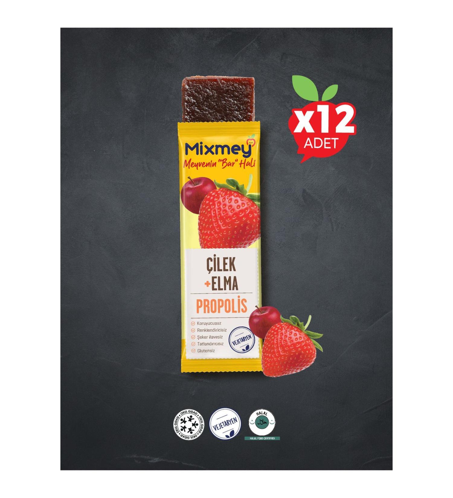 Mixmey Bee Propolis Strawberry Fruit Bar | Immunity and Strawberry Flavor - 25gr X 12 Pieces