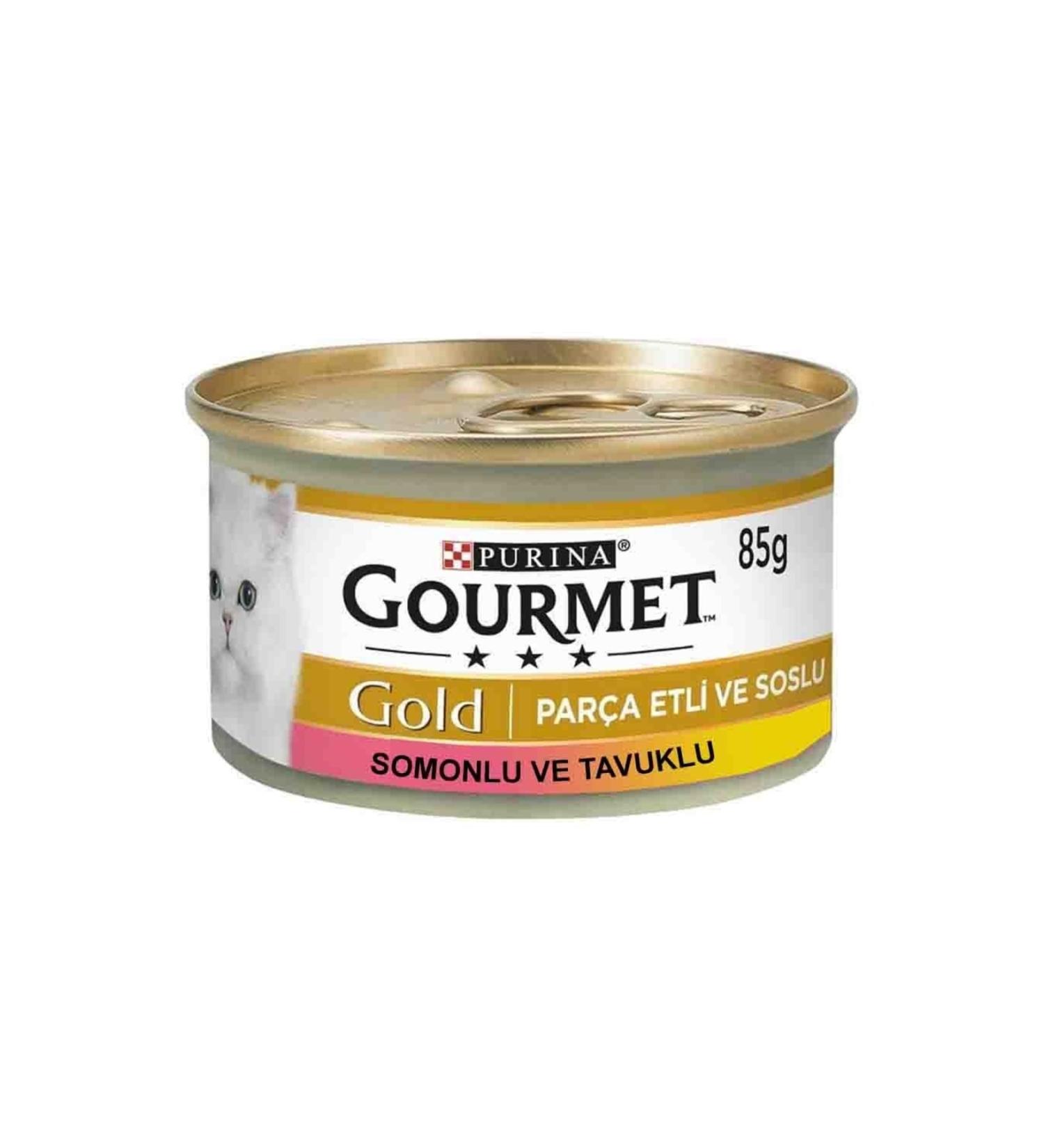 Gourmet Gold Piece Meat Sauce Salmon Chicken Cat Canned Food 6x 85 gr