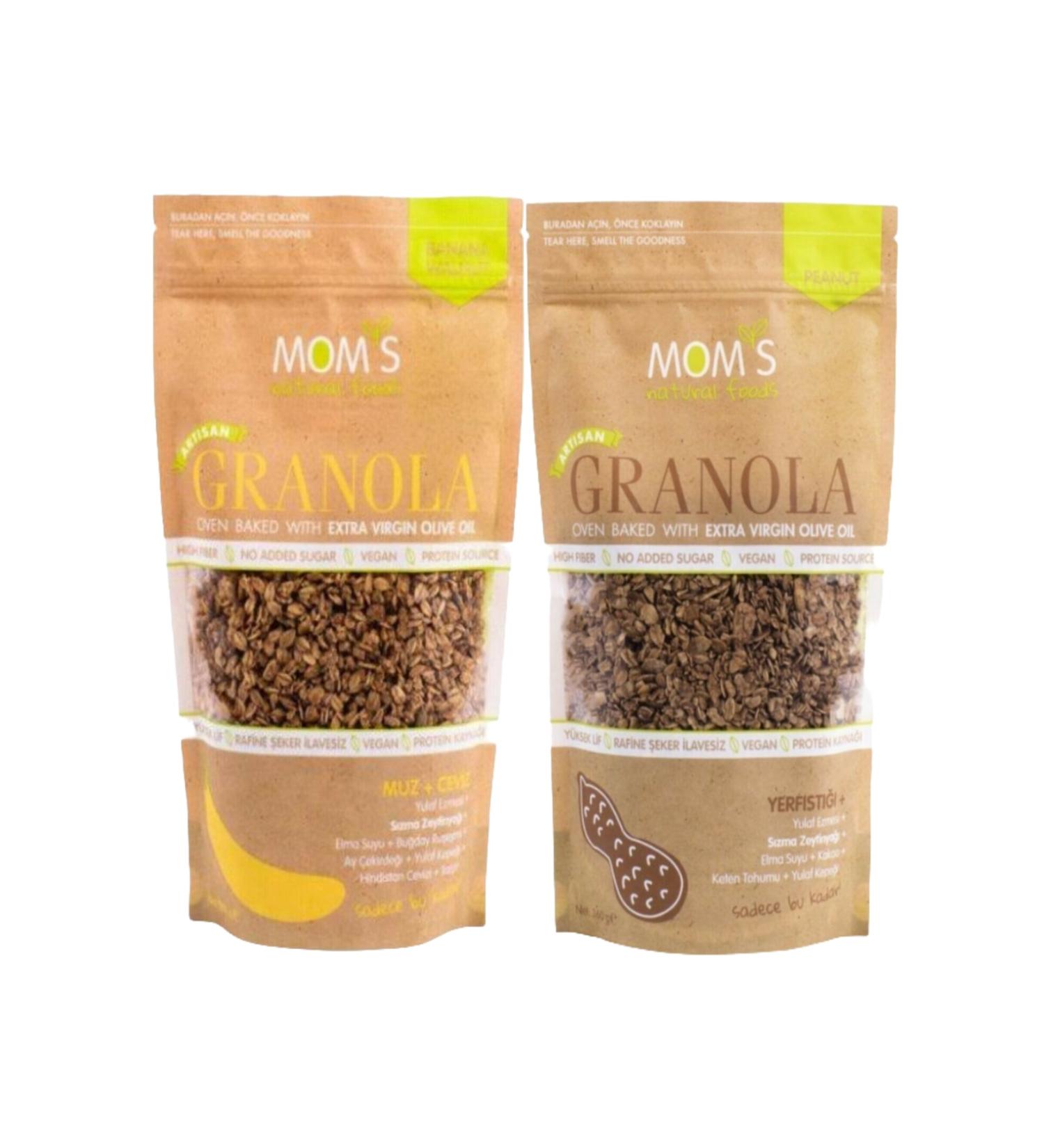 Mom's Natural Foods Granola 2-Pack - Banana Walnut 360 Gr - Peanut 360 Gr