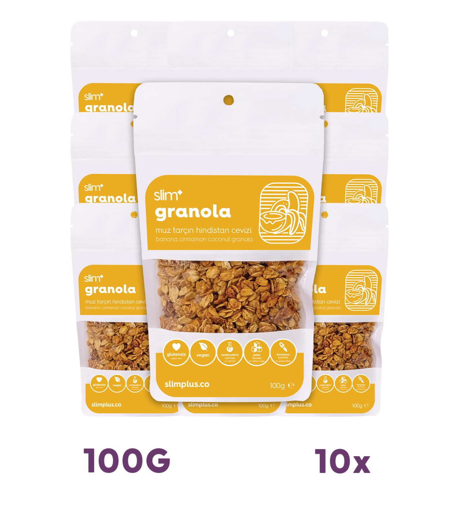 slimplus 10 Pack Banana Cinnamon Coconut Gluten Free No Added Sugar Vegan Granola 100gr