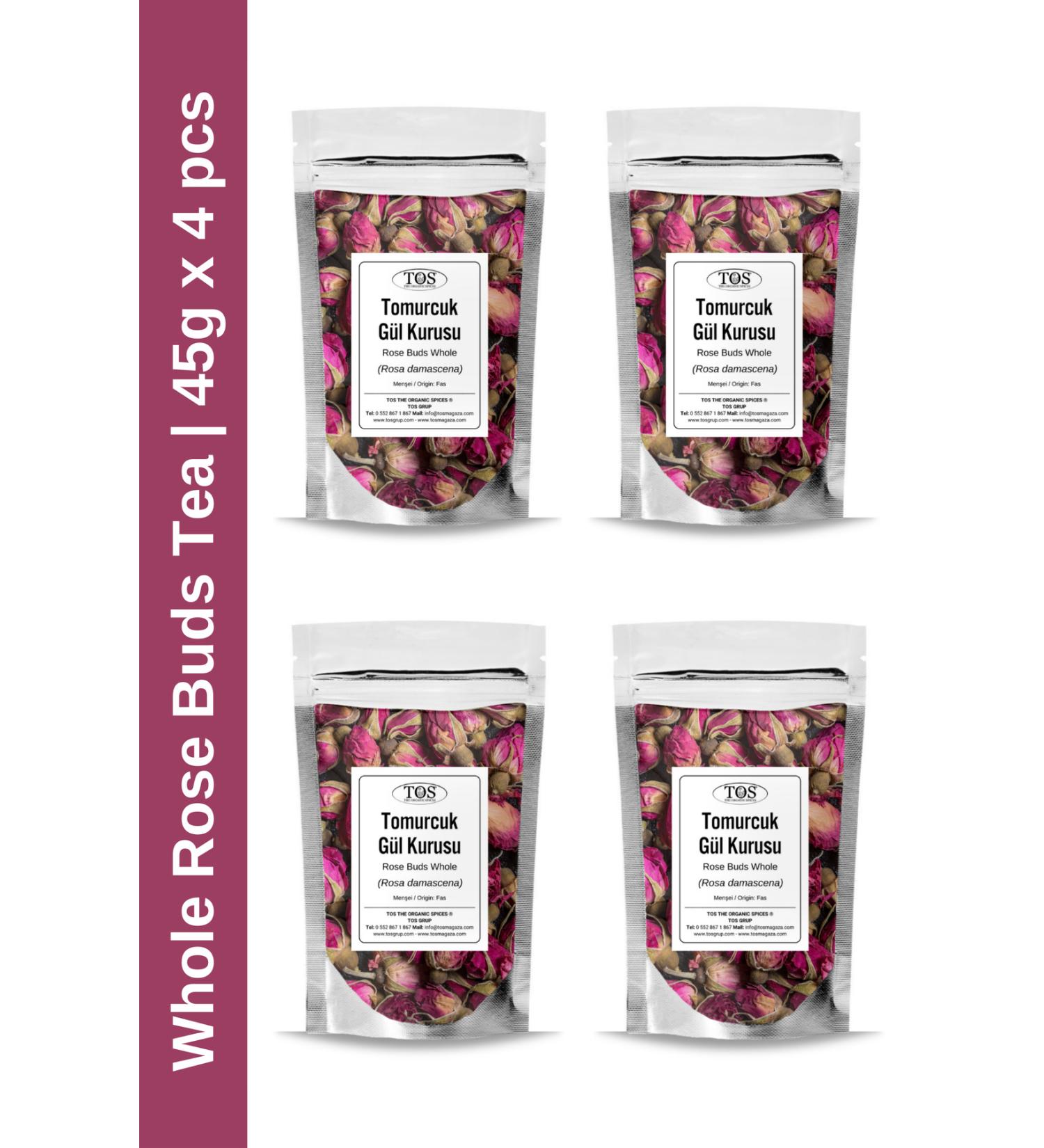 TOS The Organic Spices Bud Rose Tea 45 gr x 4 Pieces | Whole Rose Buds Tea | Rosa damascena | Advantageous Set