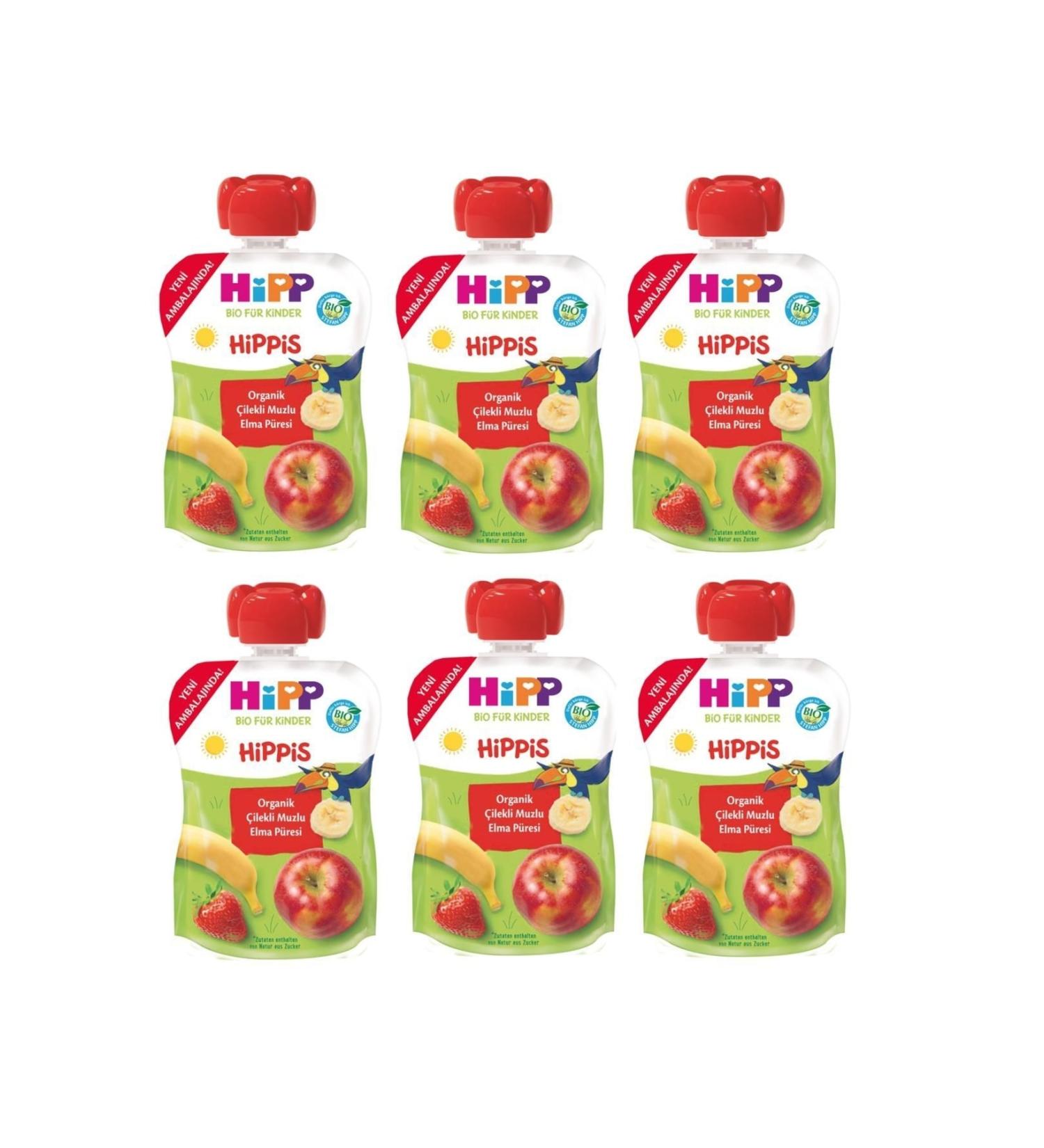 Hipp Organic Strawberry Banana Apple Puree 100 Gr X 6 Pieces