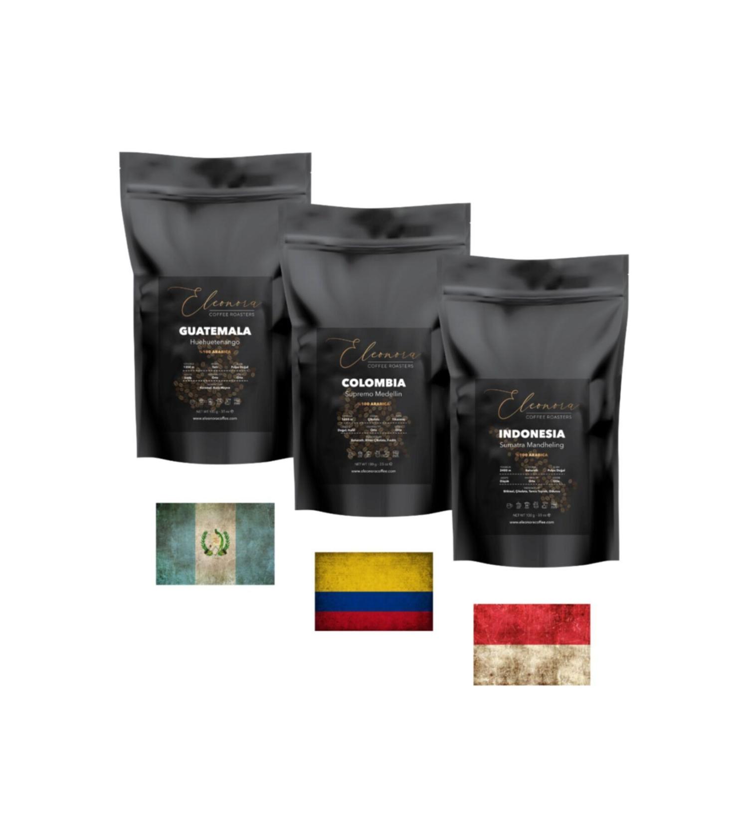 Eleonora Coffee Roasters Advantageous Trial Pack 3x100 gr Guatemala - Colombia - Indonesia