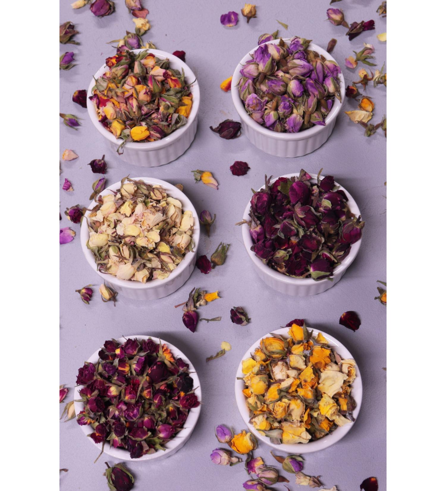 Aktarix 6-Piece Dried Rose Bud Set 25 Gr (Pink Yellow Red Pink White Rosebud) Total 150 Gr