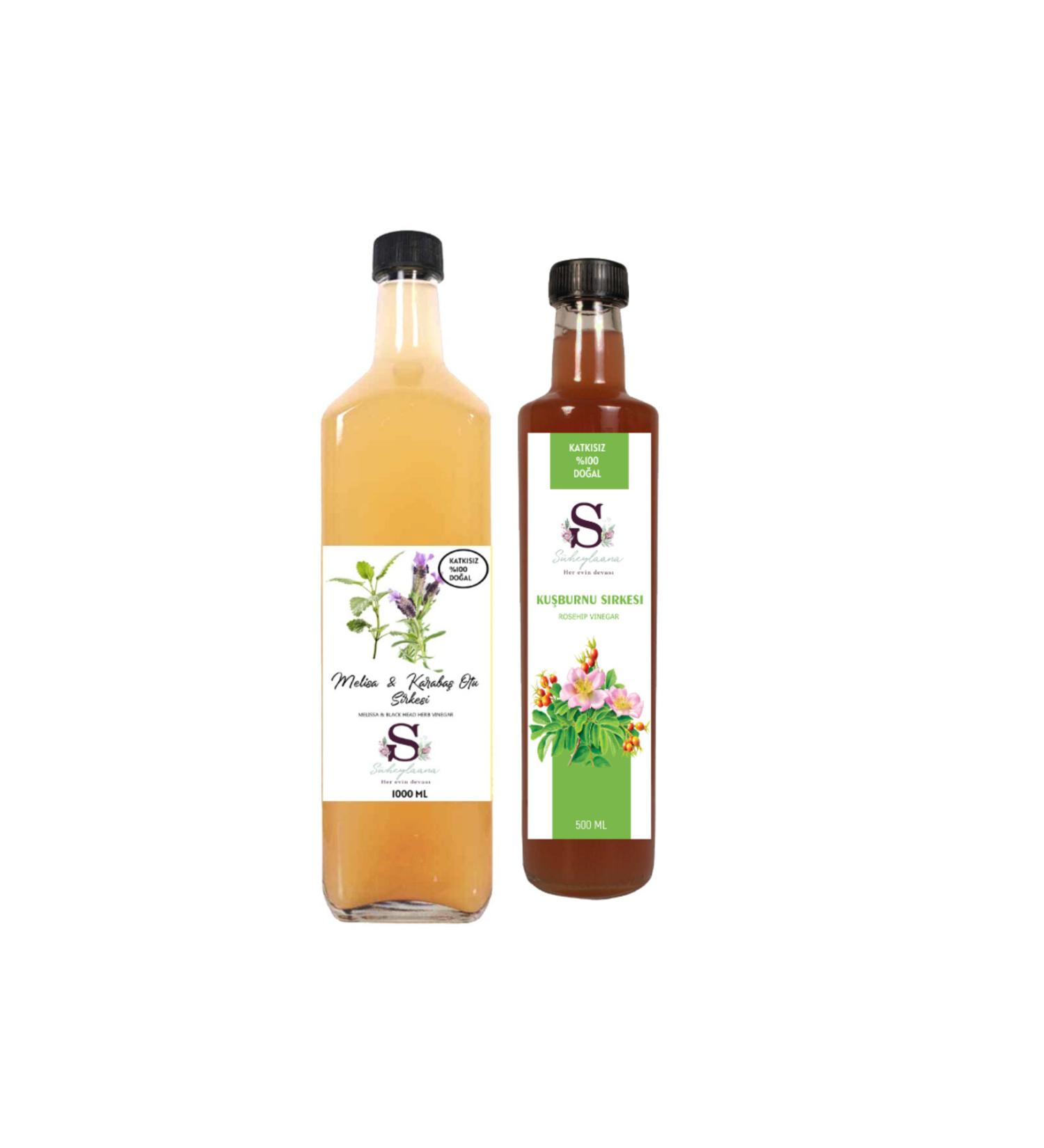 Suheylaana Natural Melissa & Black Pepper Vinegar 1000 ml and Rosehip Vinegar 500 ml