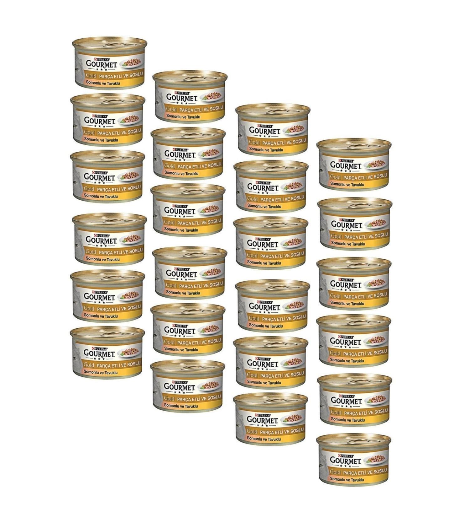 Gourmet Gold Piece Meat Sauce Salmon Chicken Cat Canned Food 85 Gr (24 Pieces)