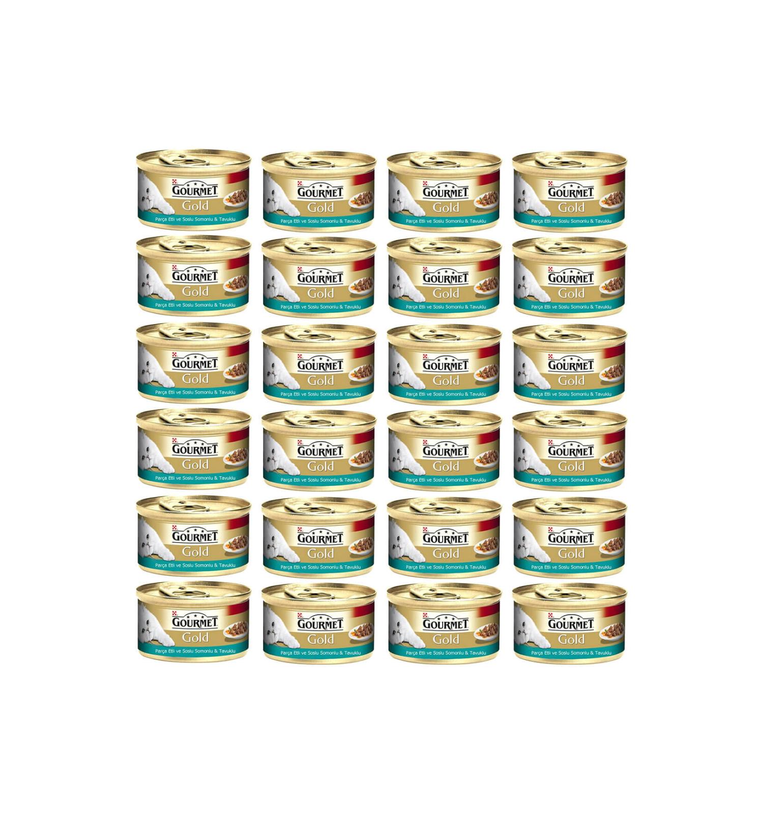 Gourmet Gold Piece Meat Sauce Salmon Chicken Cat Canned Food 85 gr X 6 Pieces