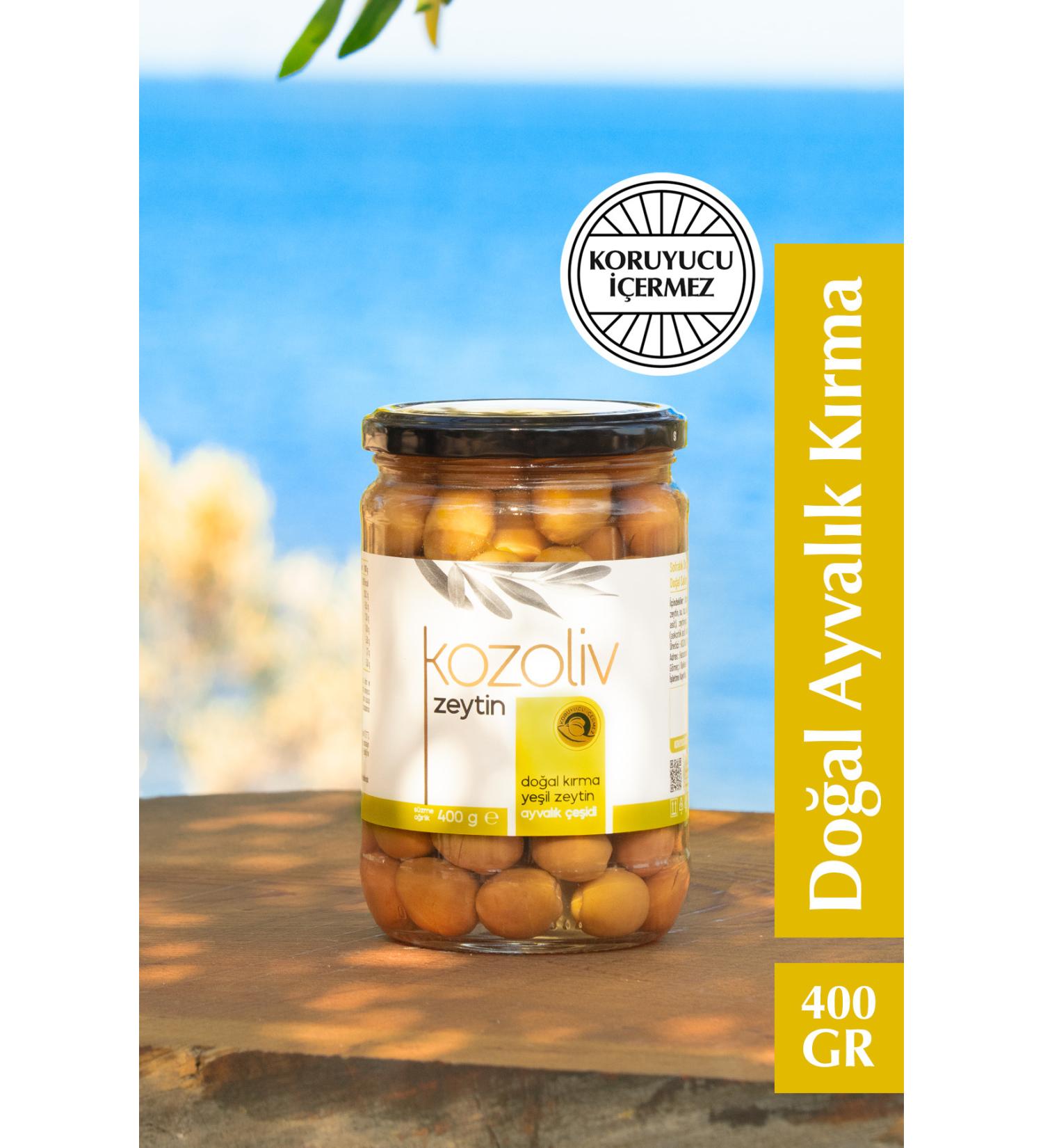 kozoliv Natural Ayval k Variety Cracked Green Olives 400 gr Glass Jar - Buy Online on GoSupps.com