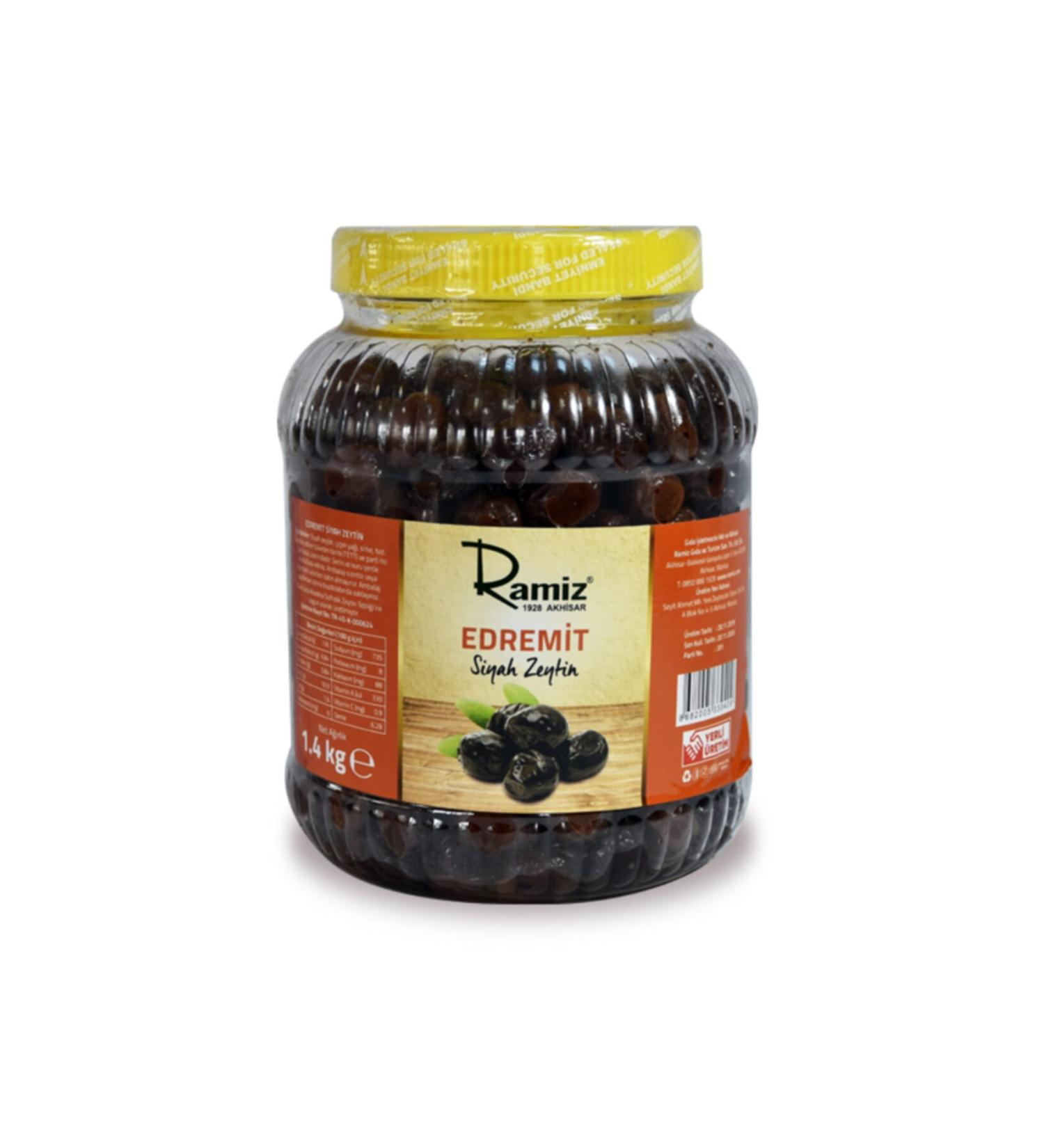 Ramiz Edremit Type Large Size Slightly Salty Akhisar Black Round Olives 1400 gr.