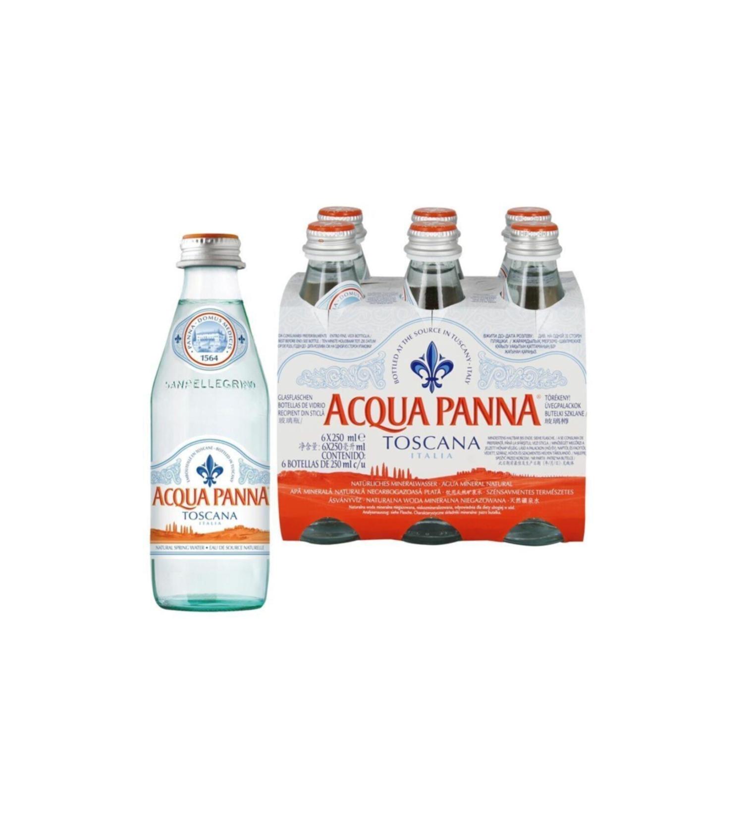 San Pellegrino 6 Glass Bottles Aqua Panna Toscana Natural Spring Water 250 ml