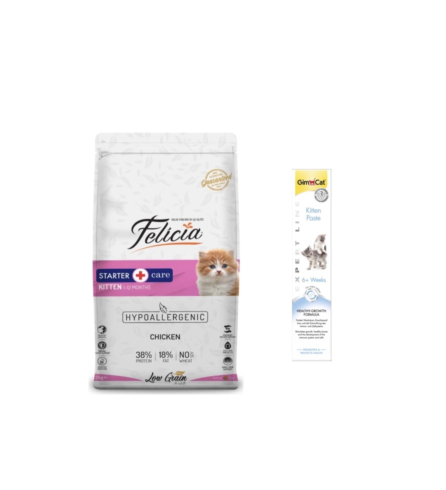 Felicia Chicken Anchovy Kitten Food 12 Kg + Gimcat Kitten Paste Calcium 50 Gr