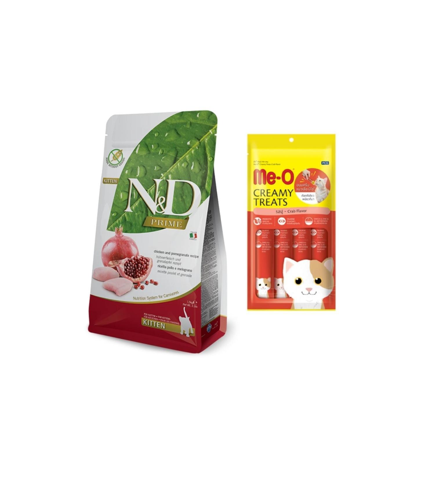 N & D Kitten 1.5 Kg. + Me-O (Crab Meat) Liquid Cat Reward 4x15 gr.