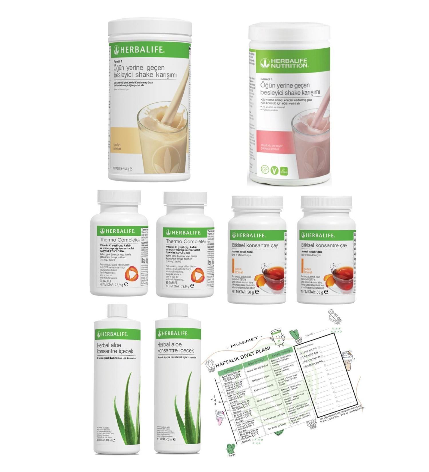 Herbalife 2-pack Eco Set Vanilla+Raspberry Shake + 2 Peach Tea + 2 Thermo + 2 Aloe Vera