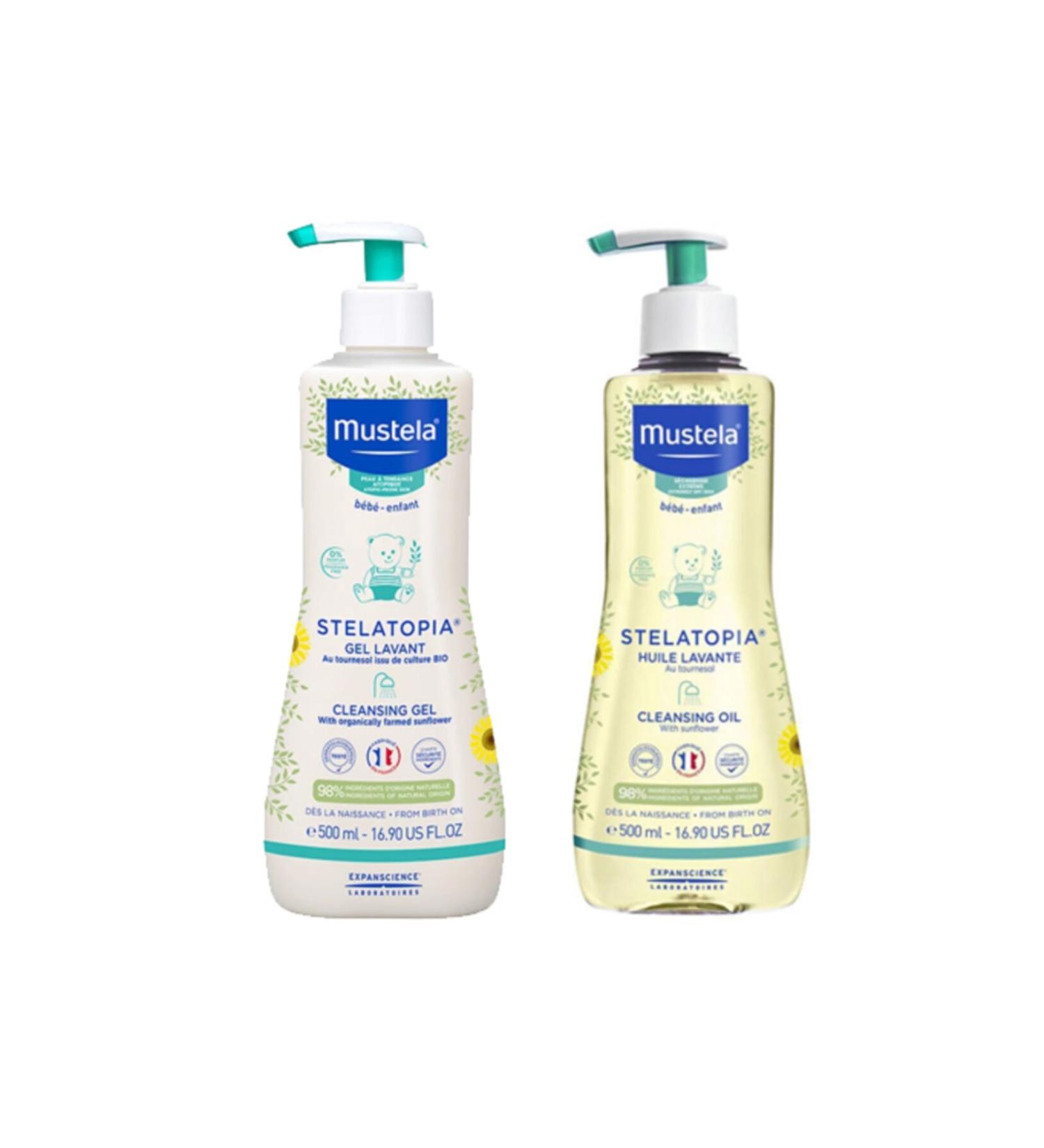 Mustela Dry and Very Dry Skin Care Set Stelatopia Moisturizing Cream - Oil Original Size Set