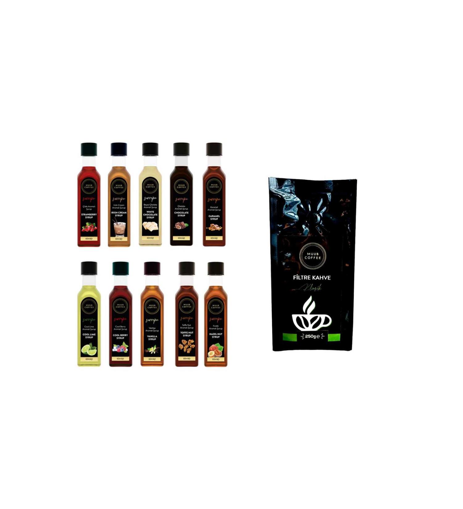 MUUB COFFEE ADVANTAGEOUS PACKAGE 10'S COFFEE SYRUP SERIES (10X60ml) + GROUND FILTER COFFEE 250 GR
