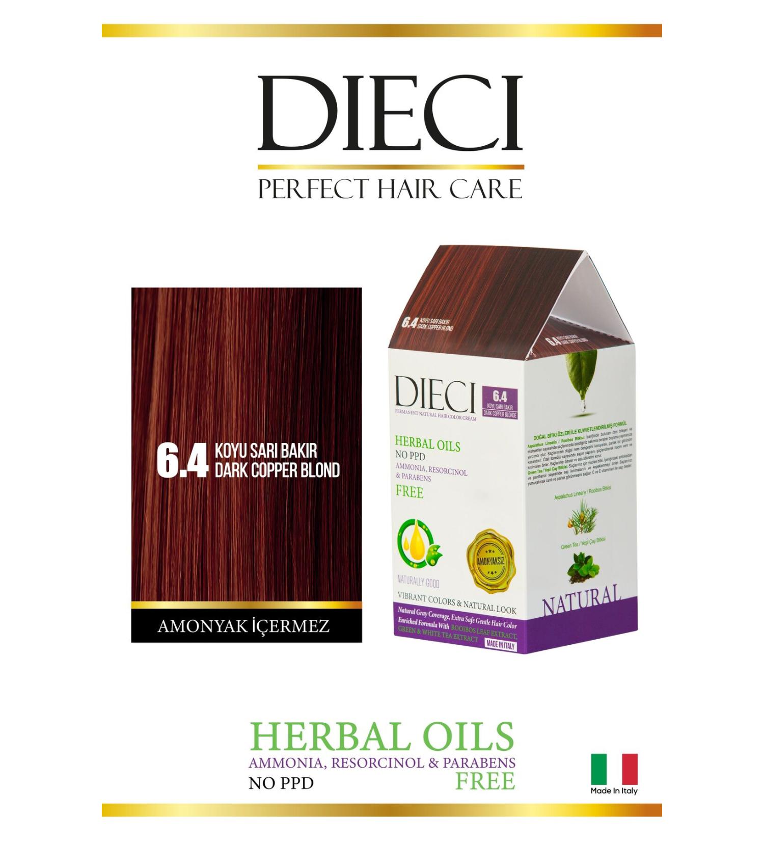 Dieci Ammonia Free Kit Hair Dye 6.4 Dark Blonde Copper