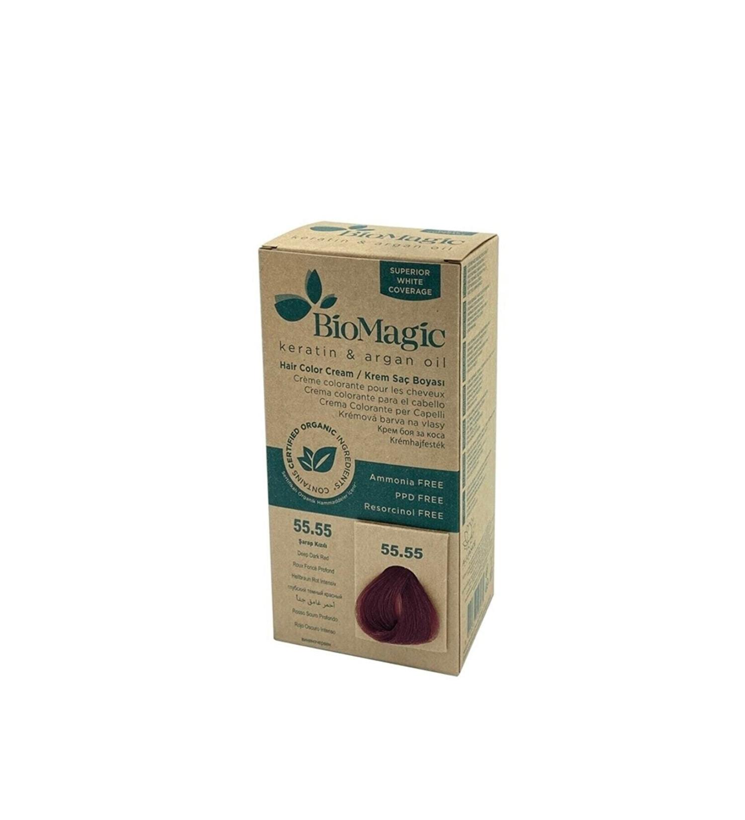 BioMagic Natural Cream Hair Dye Wine Red No: 55.55 60mL..DERIN-031