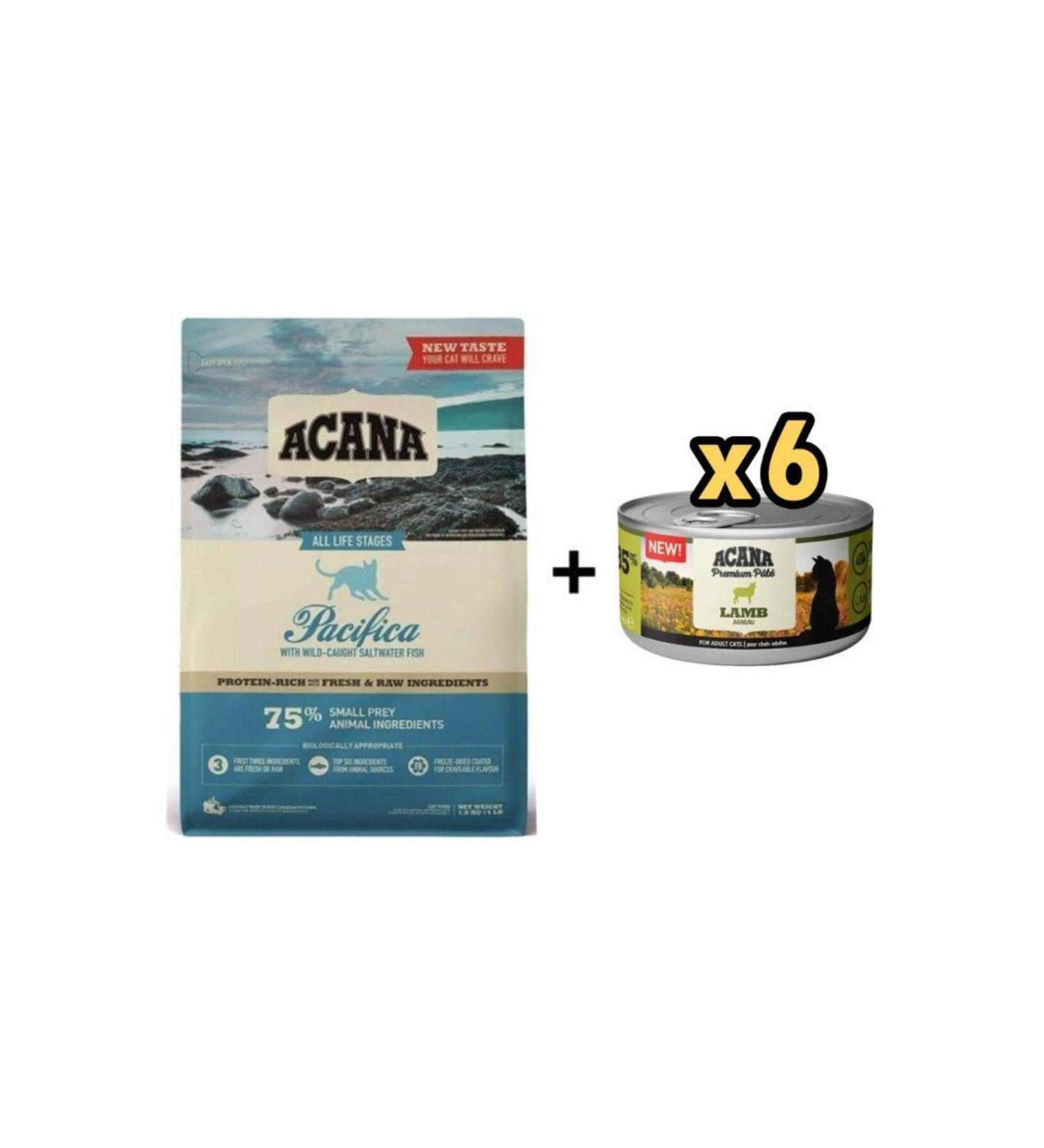 Acana Pacifica Fish Grain-Free Cat Food 4.5kg + 6 Pieces Acana Premium Lamb Paste Cat Canned Food