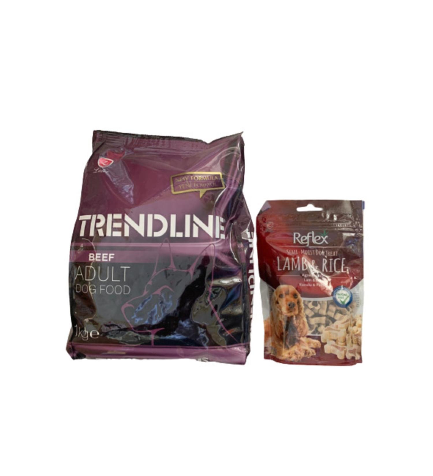Trendline Dog Food 1 Kg & Reflex Lamb Rice Reward Biscuit 150 gr.