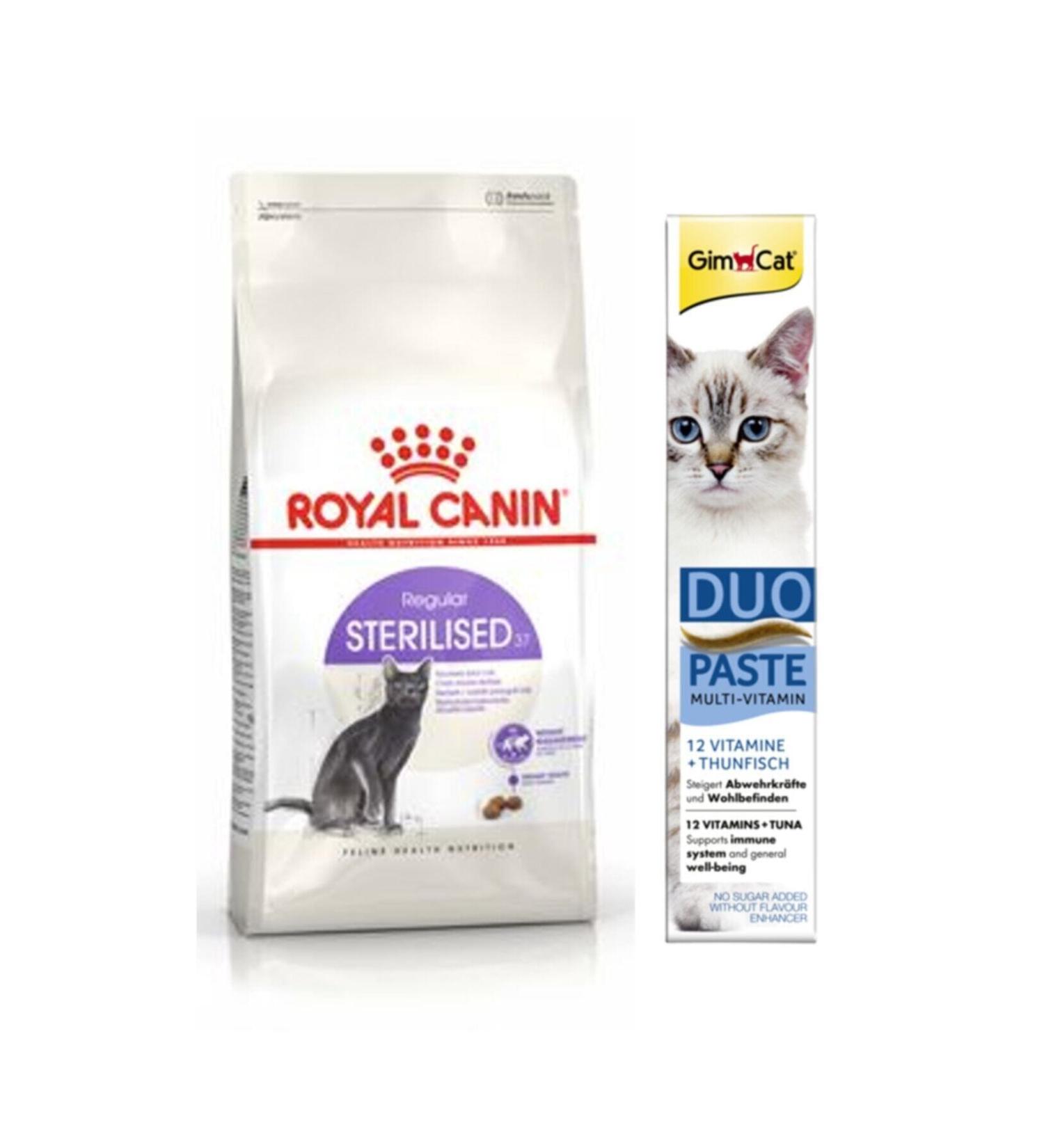 Whiskas Royal Canin Sterilized 37 Neutered Cat Dry Food 2 Kg + Gimcat Tuna Fish Multi Vitamin 50gr