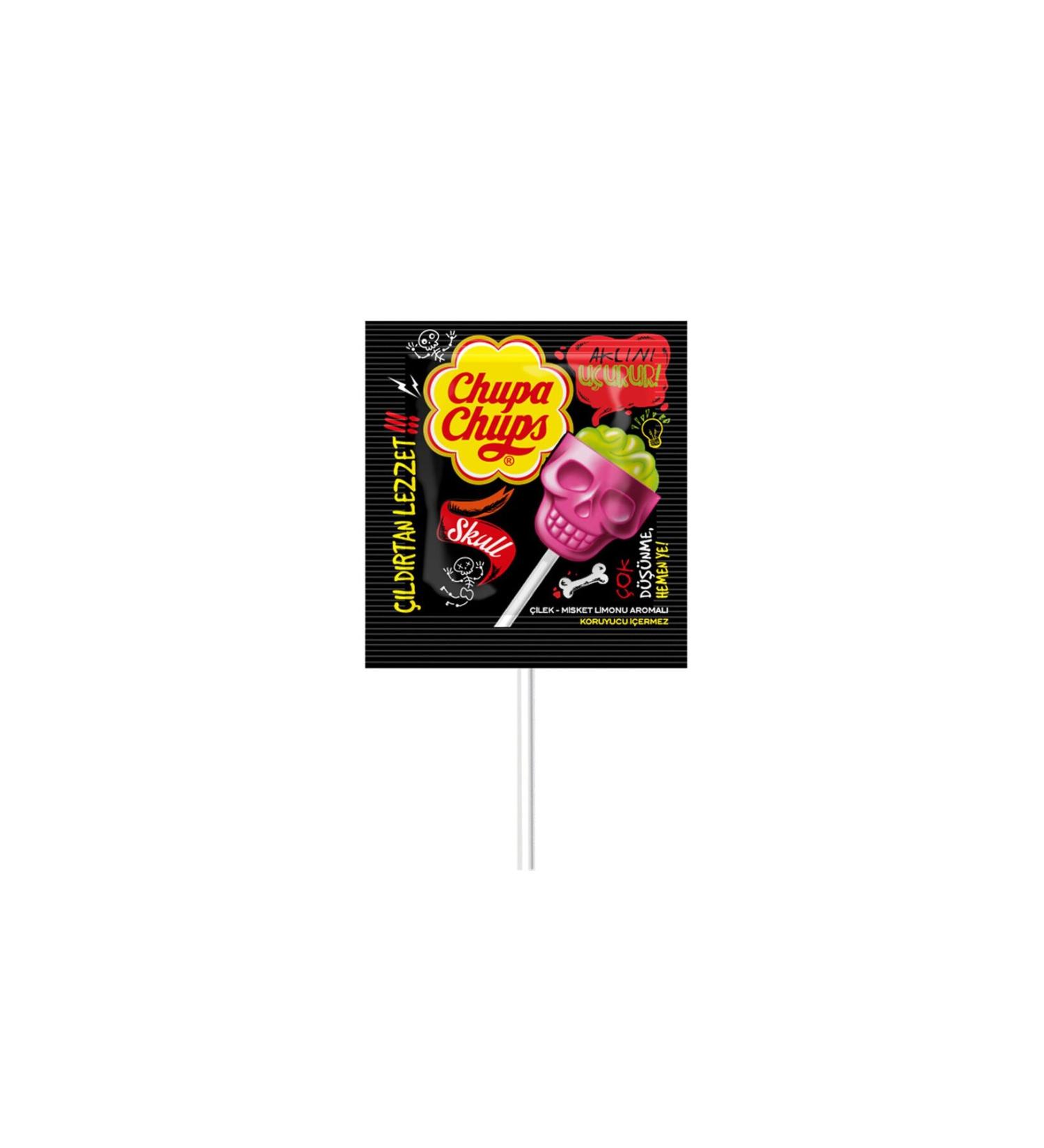 Chupa Chups 3d Skull Strawberry-Lime Flavored Lollipop 15 gr 25 Li