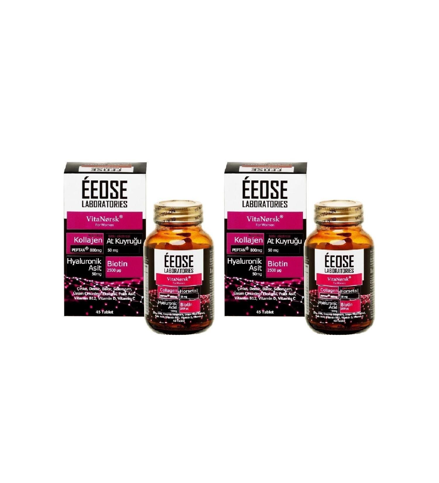 Eeose Collagen Tablet + Hyaluronic Acid + Horsetail + Biotin + Vitamin C 45 Tablets X 2 Pieces