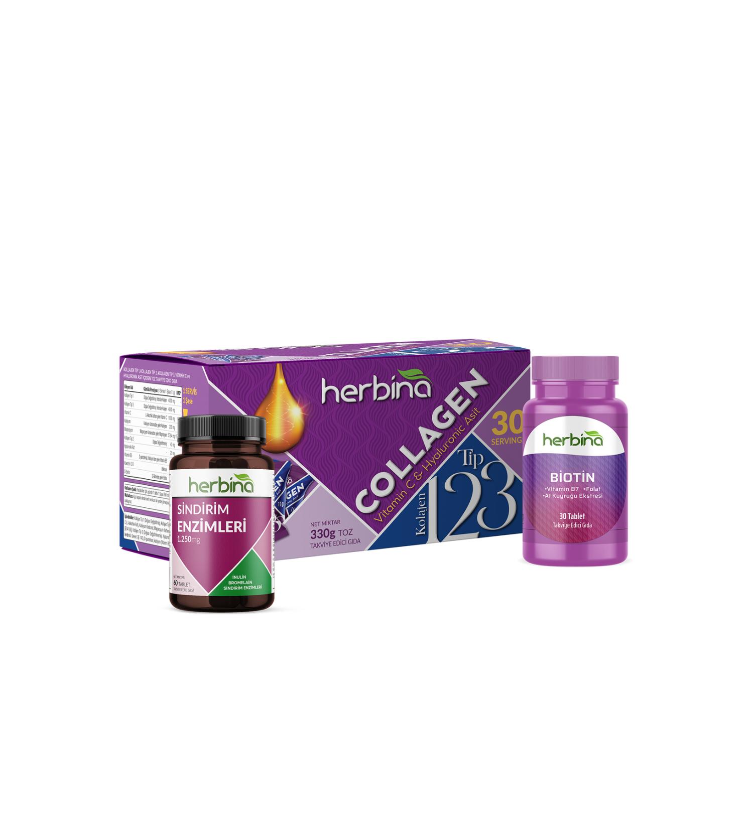 Herbina Type 1 2 3 Collagen Digestive Enzyme Biotin Package - Buy Online on GoSupps.com