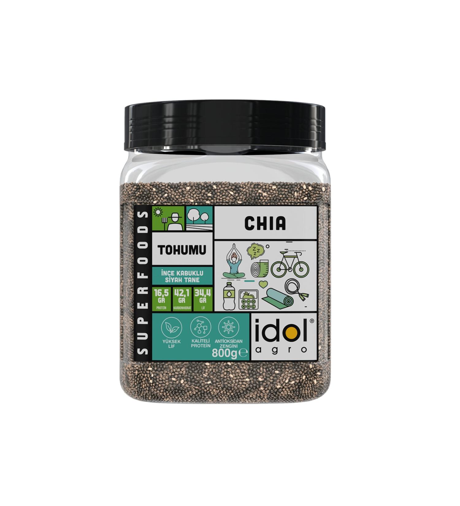 idolagro Chia Seeds - 800 gr - Superfoods - Gluten Free - Keto Friendly - Full Protein High Fiber - Buy Online on GoSupps.com
