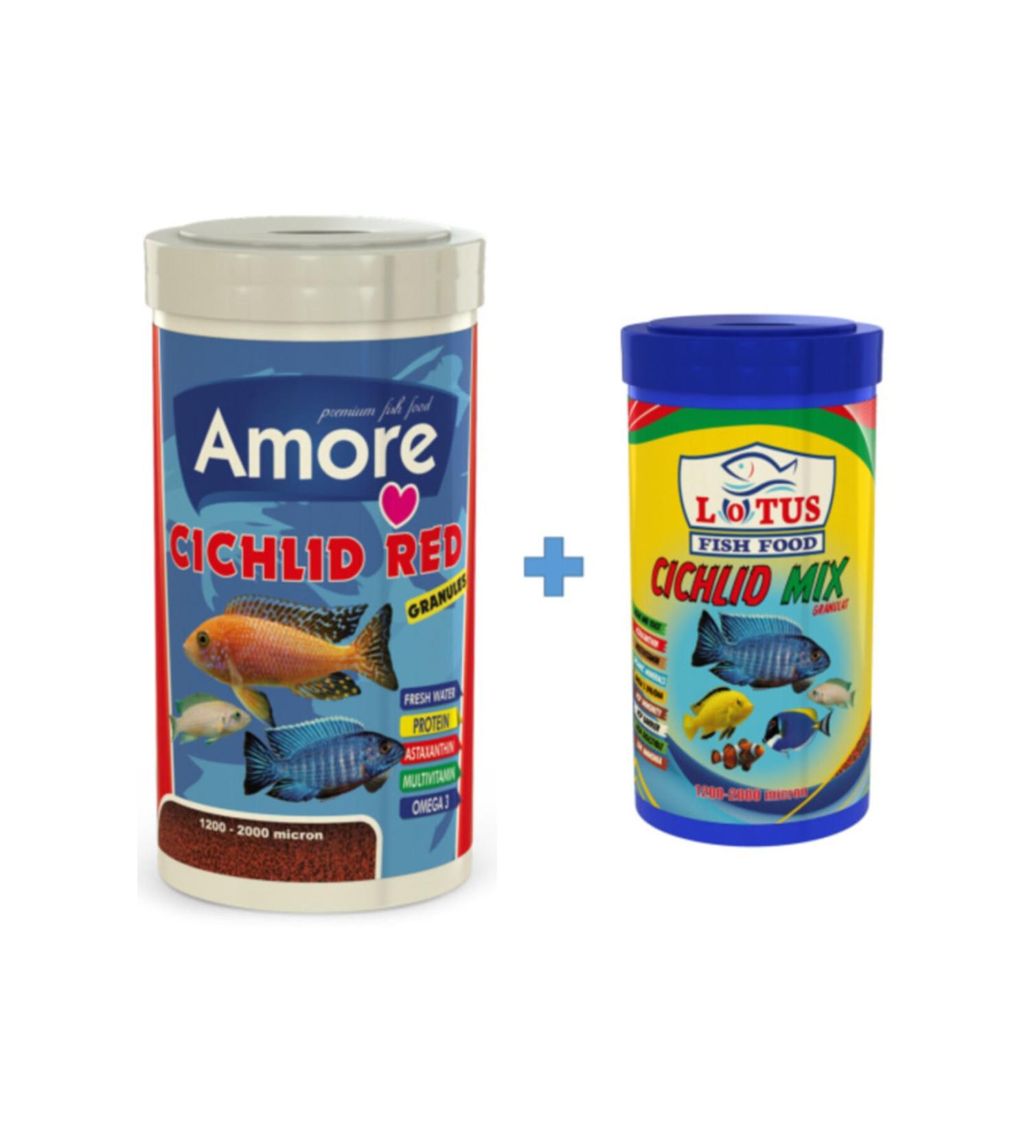 AMORE Cichlid Red Granules 1000ml And Cichlid Mix 250ml Malawi Fish Food