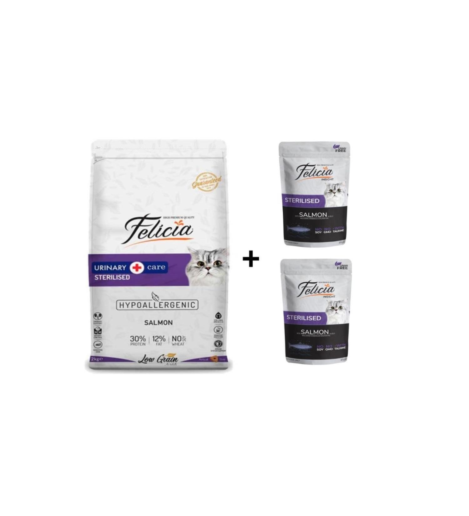 Felicia Sterilized Salmon Cat Food 2 Kg + 2 Pieces Wet Food