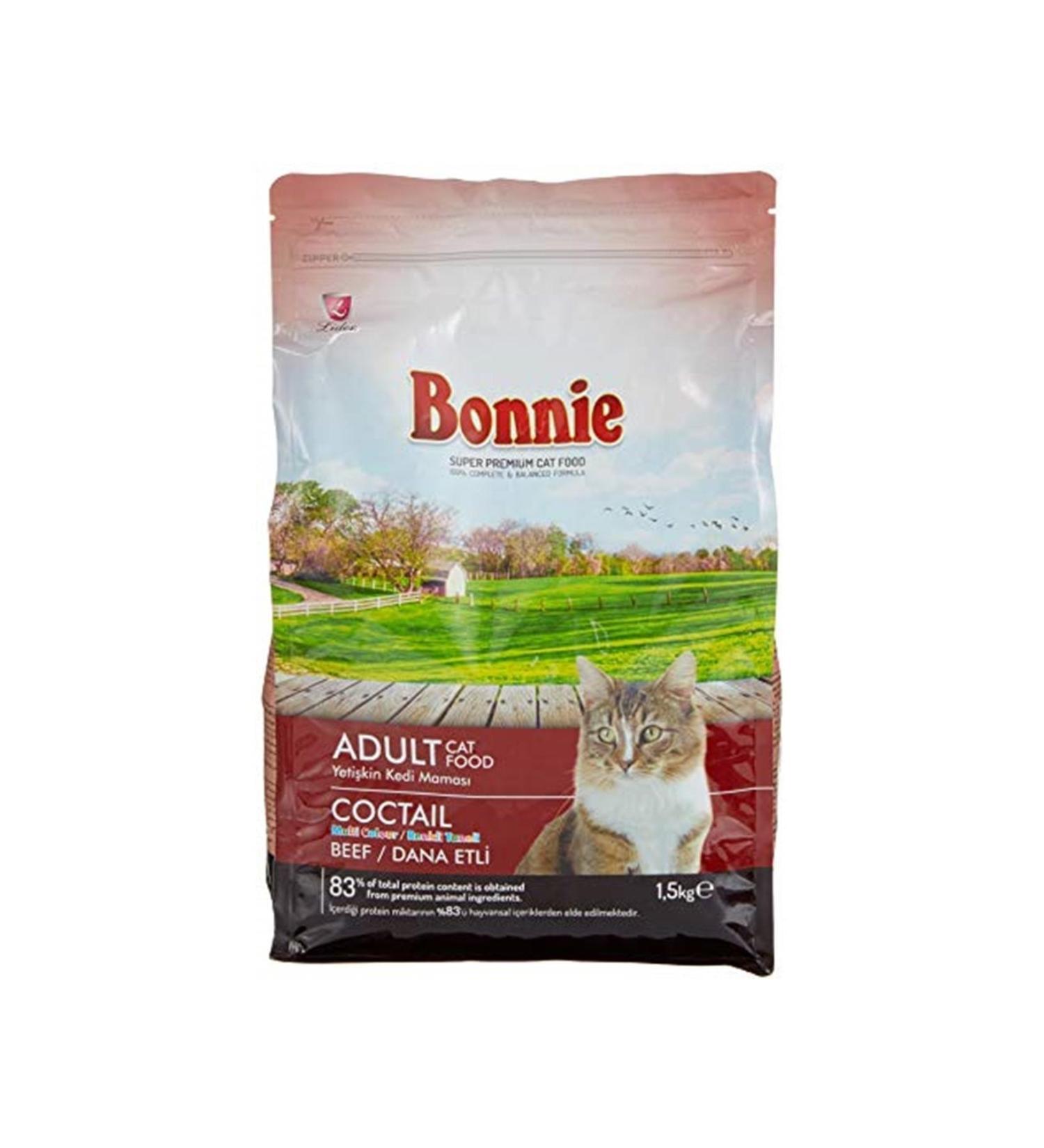 Bonnie Dry Cat Food Beef Adult Colored Grains 1.5 Kg