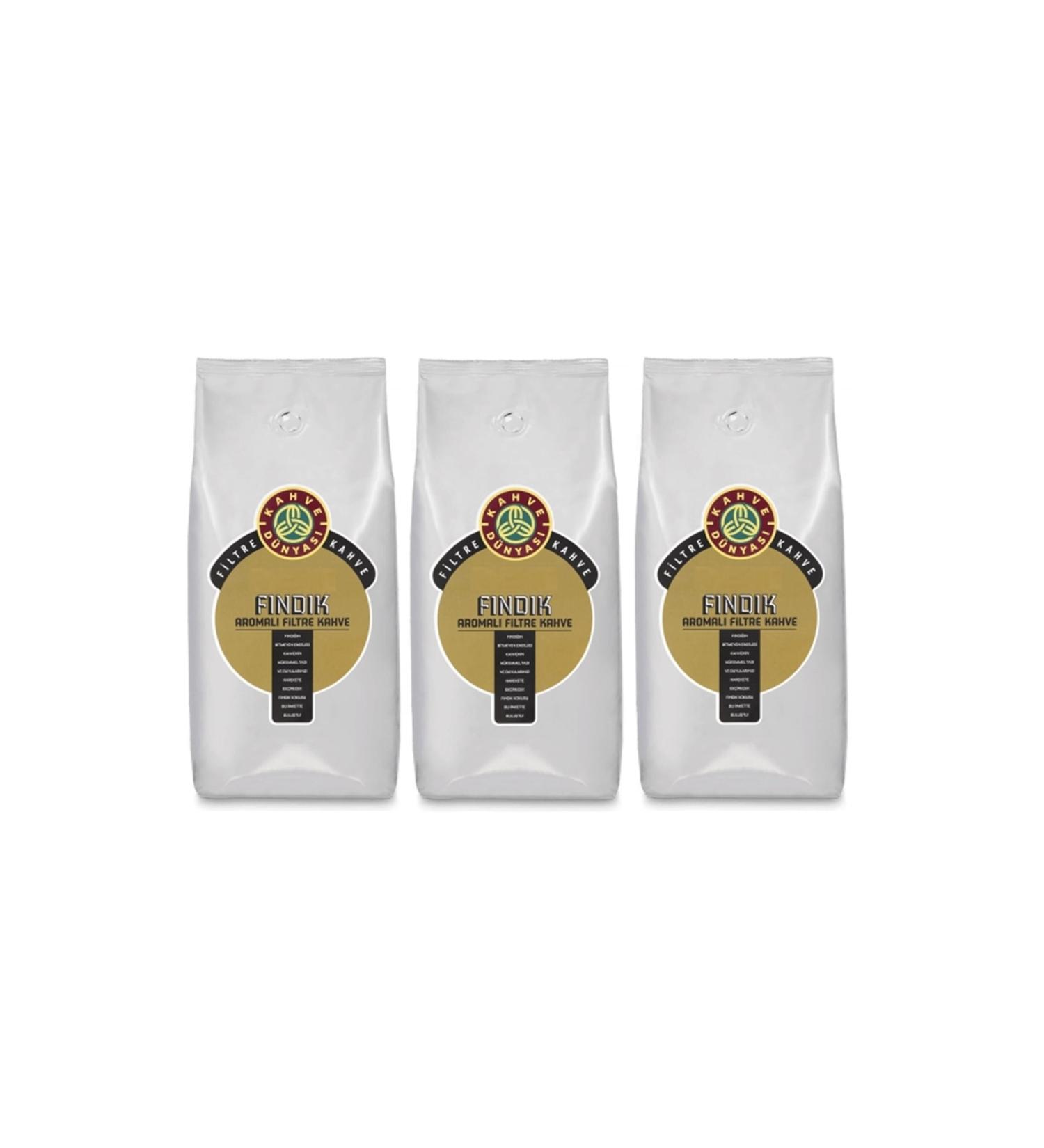 Kahve D nyas Hazelnut Flavored Filter Coffee Beans 3 Pieces 1 Kg.