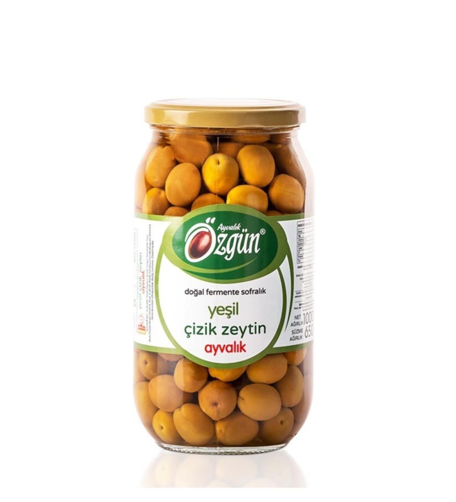 ORIGINAL OLIVE & OLIVE OIL Ayval k Green Scratched Olive Glass Jar 1000 gr