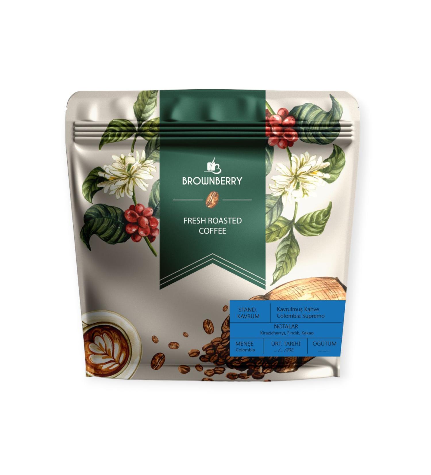 Brownberry Colombia Supremo Coffee Roasted Standard Roast (full City Roast) - 250 Gr