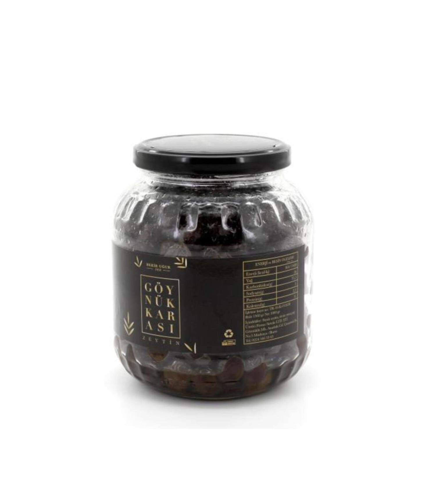 G YN K KARASI Stone Pressed Slightly Salty 201-260 Kb Large Black Olives Glass 1 Kg