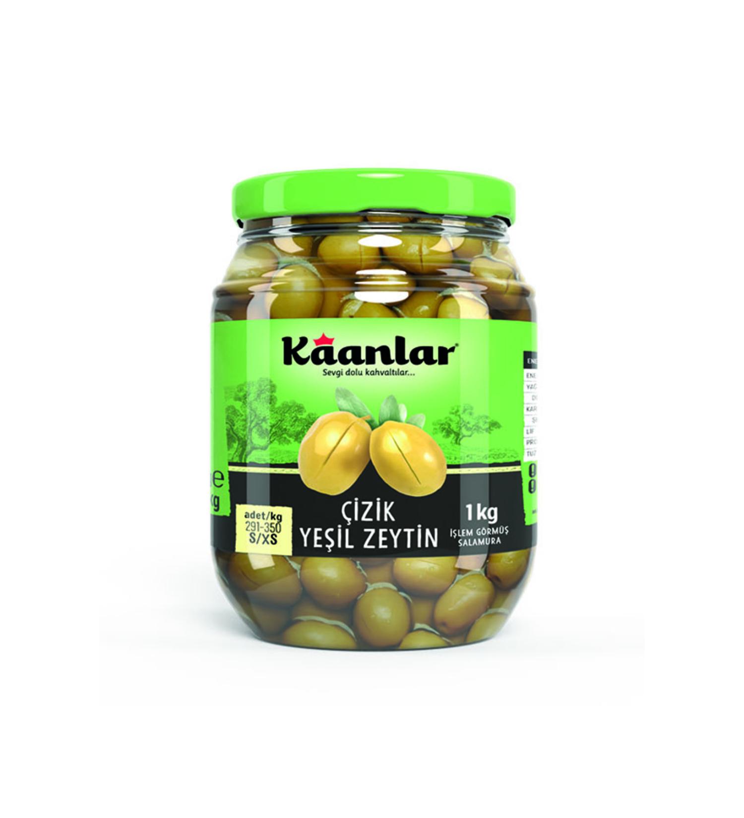 Kaanlar 1000 Gr Scratched Green Olives (291-350)
