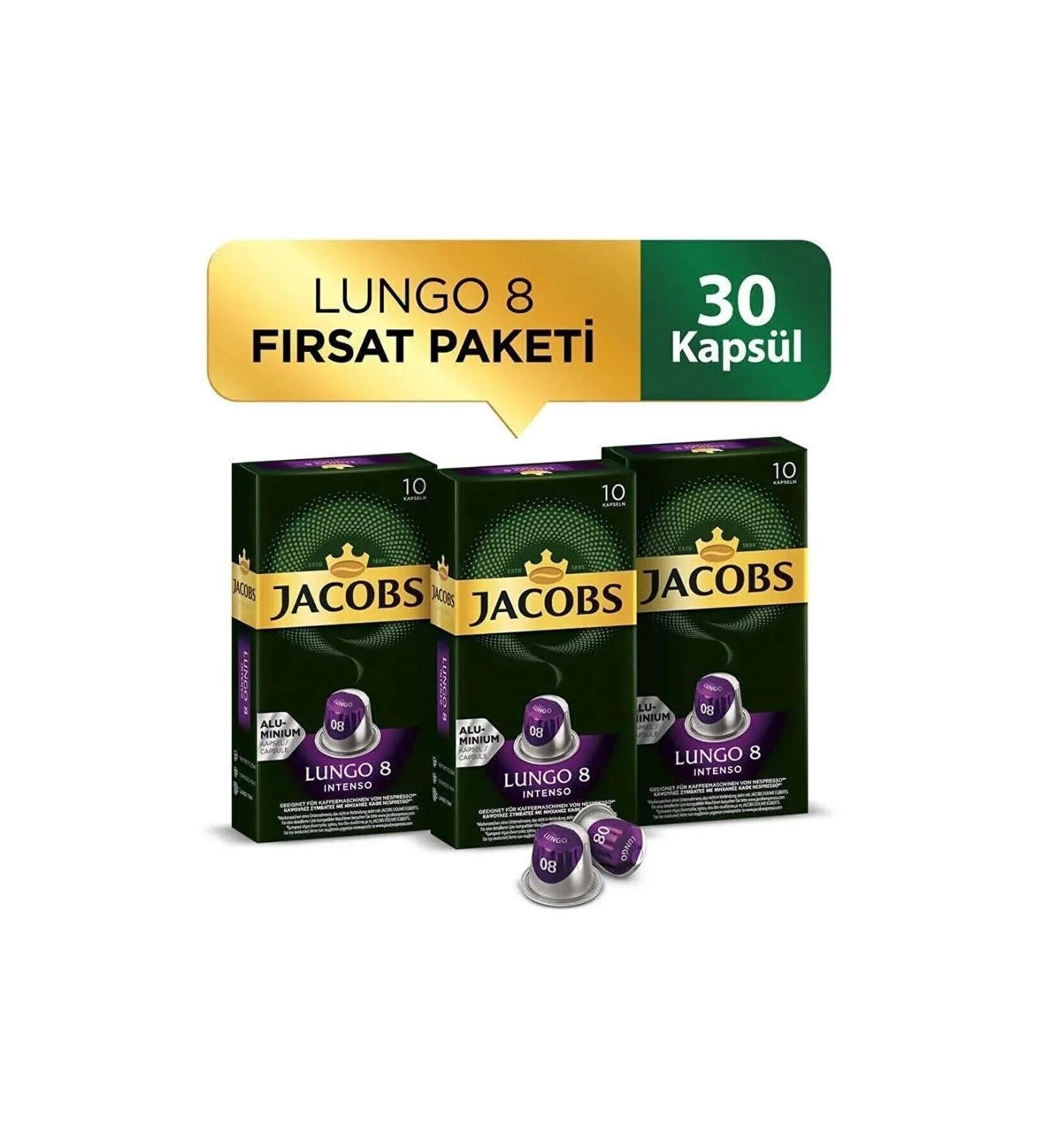 Jacobs Lungo 8 Intenso Nespresso Compatible Aluminum Coffee Capsules 10 Pieces X 3 Packs