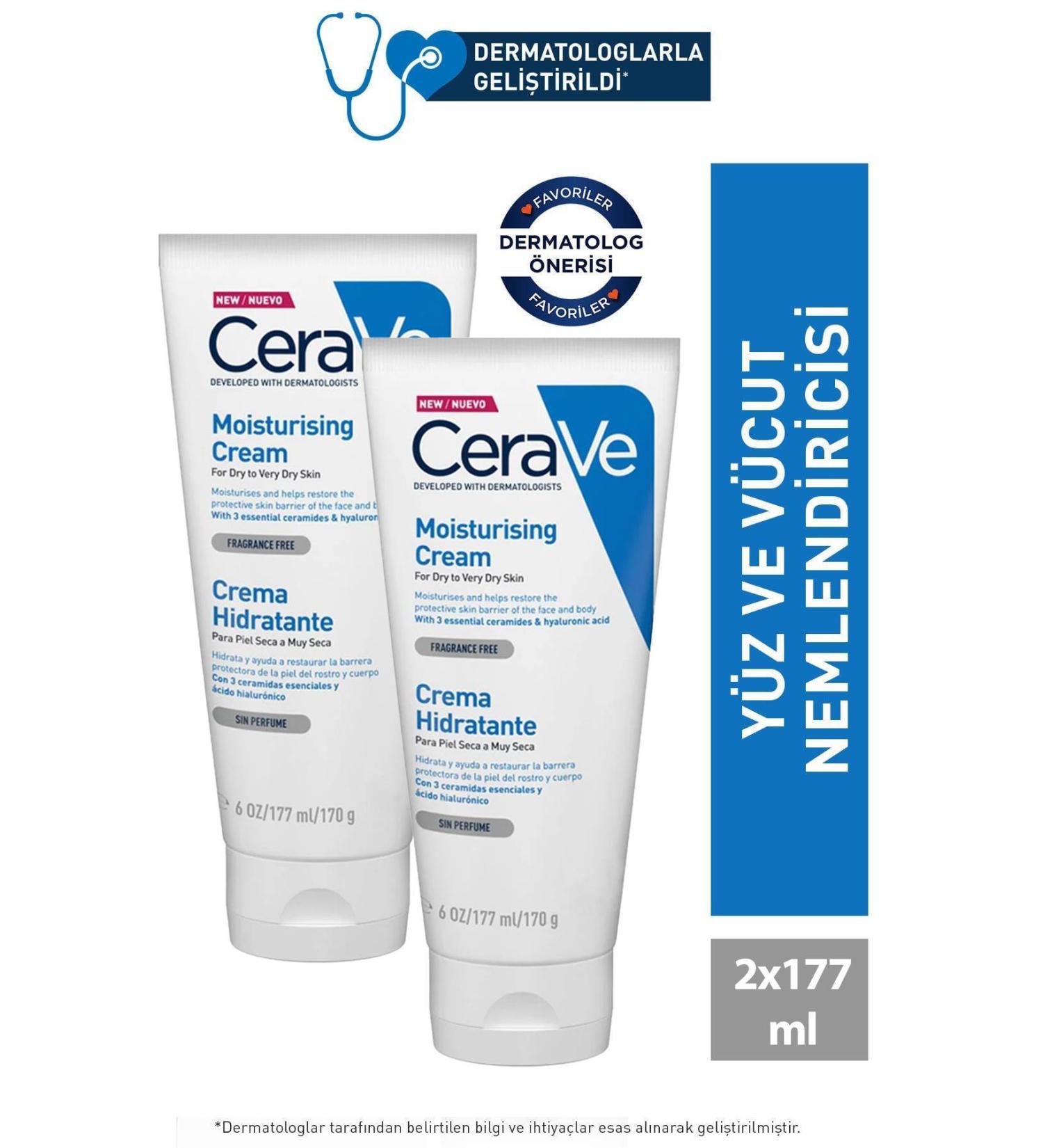 CeraVe Moisturizing Cream Dry and Very Dry Skin 177 ml 2 Pieces - Buy Online on GoSupps.com