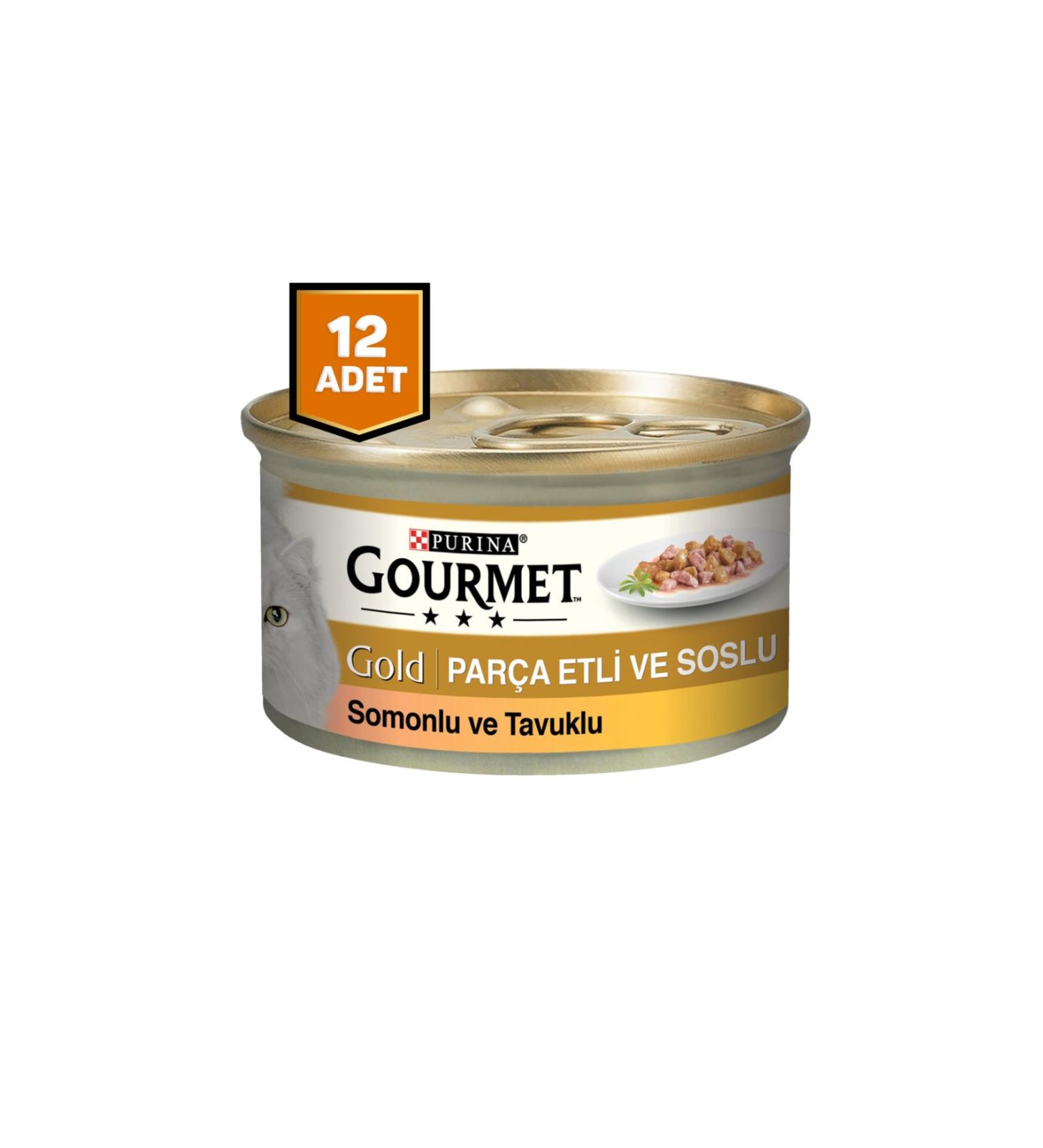 Gourmet Gold Piece Meat Salmon Chicken Sauce Cat Canned Food 12 X 85 Gr.