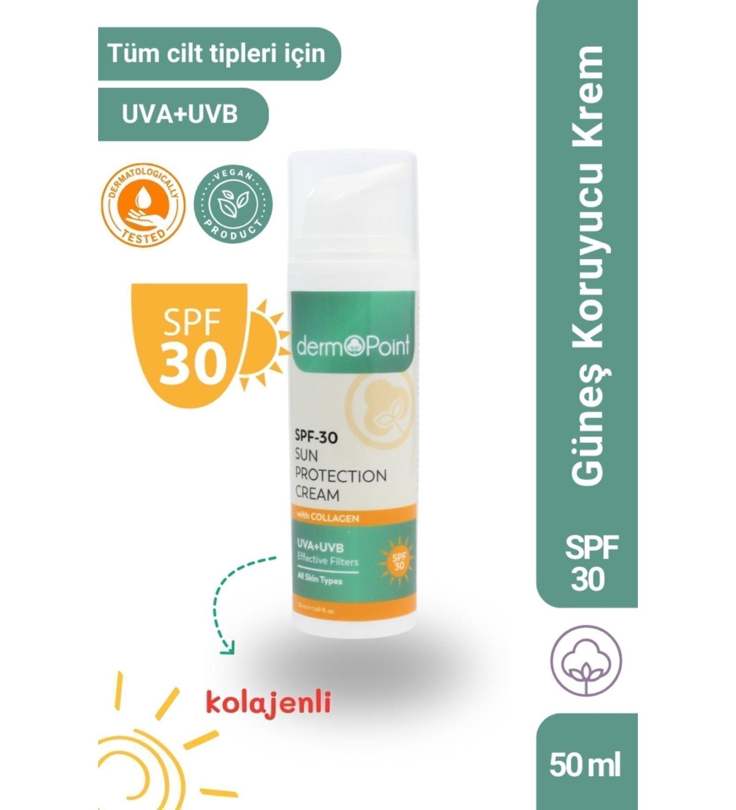 dermoPoint Spf30 Sunscreen Cream 50 ml - Collagen - Under Make-up Use