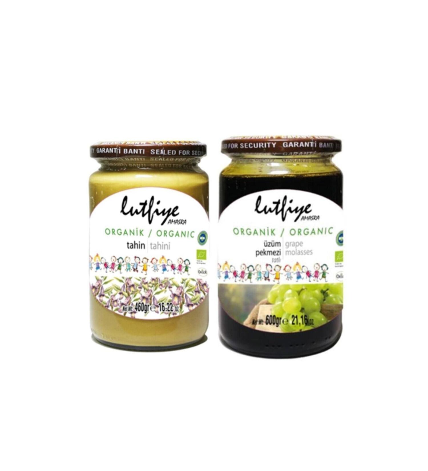LUTFIYE Organic Tahini 460 Gr / Lutfiye Organic Grape Molasses 600 Gr