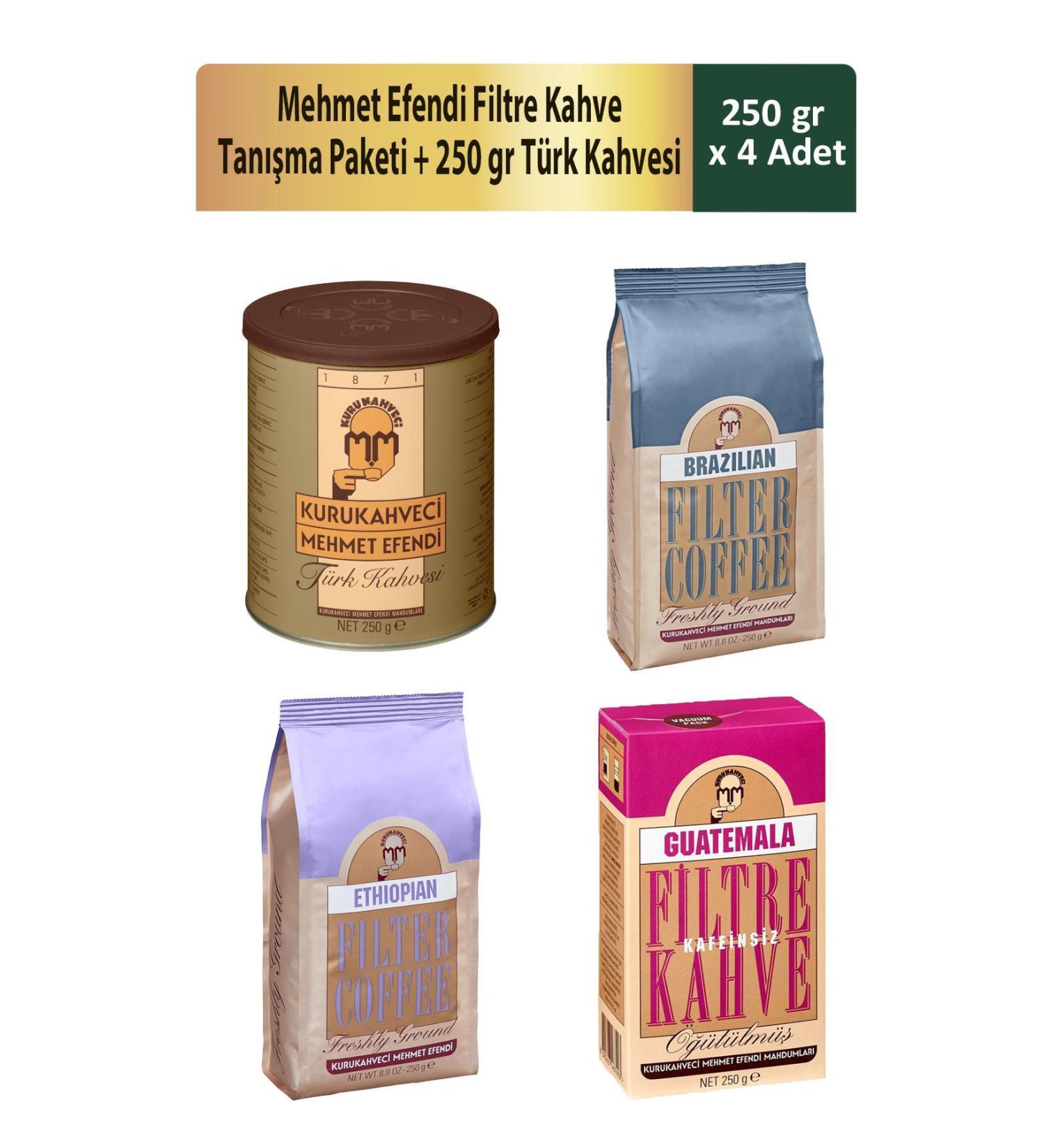 Mehmet Efendi Filter Coffee Introduction Package 250 gr x 3 Pieces + 250 gr Turkish Coffee