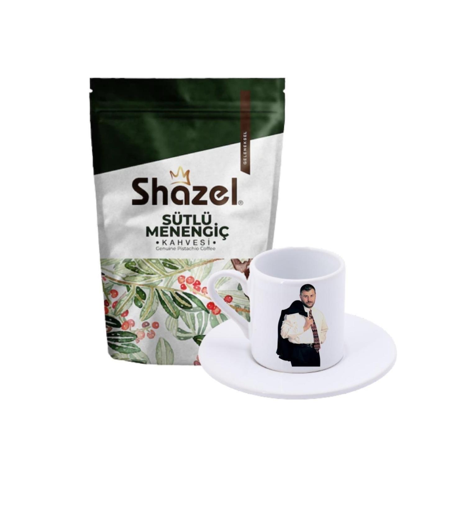 Shazel Milky Menengi Coffee 200 Gr. + Azer Nightingale Pictured Turkish Coffee Cup