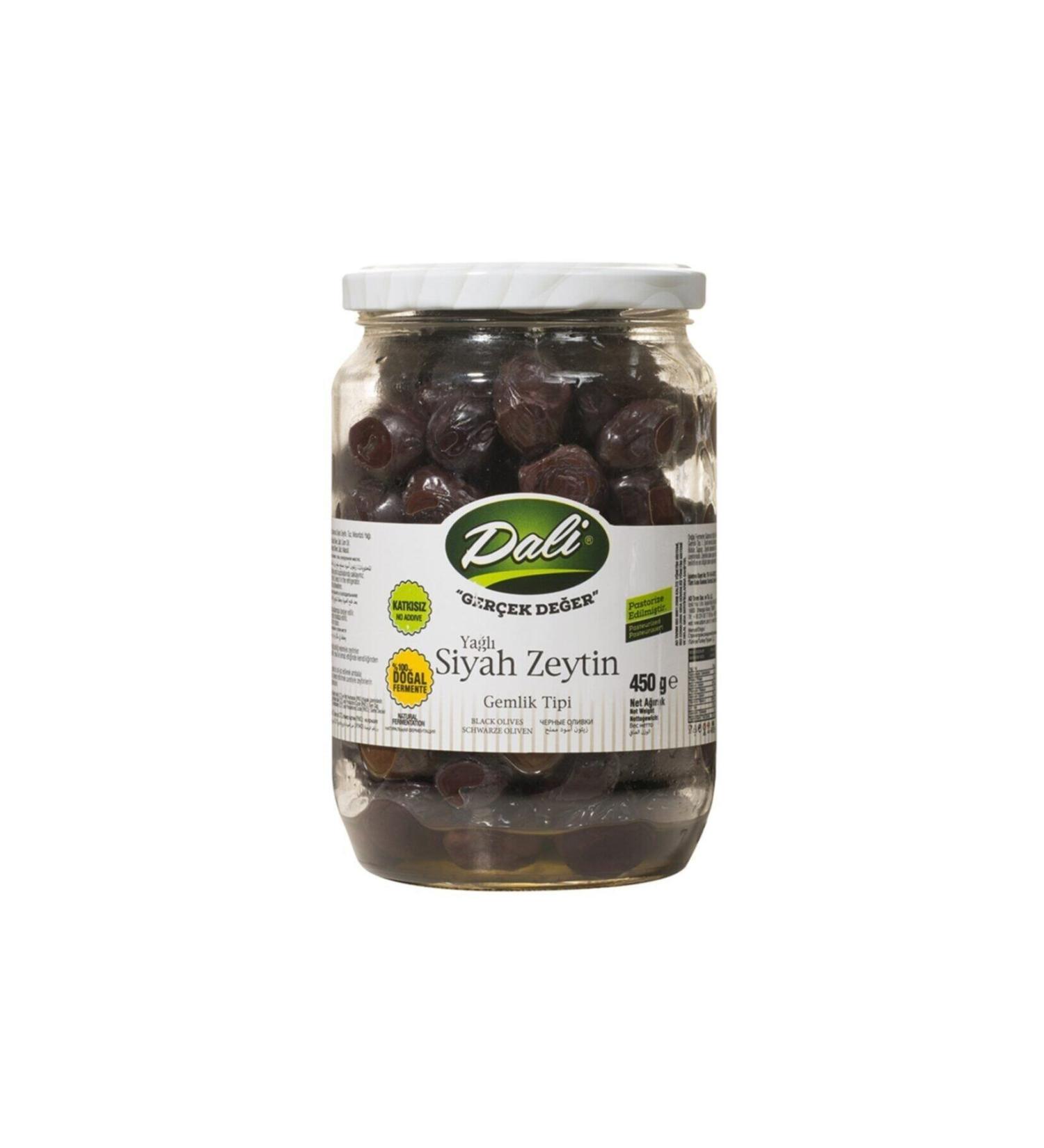 Dali Oil Black Olives 450 Gr Glass 231/260 (L) X 12 Pieces