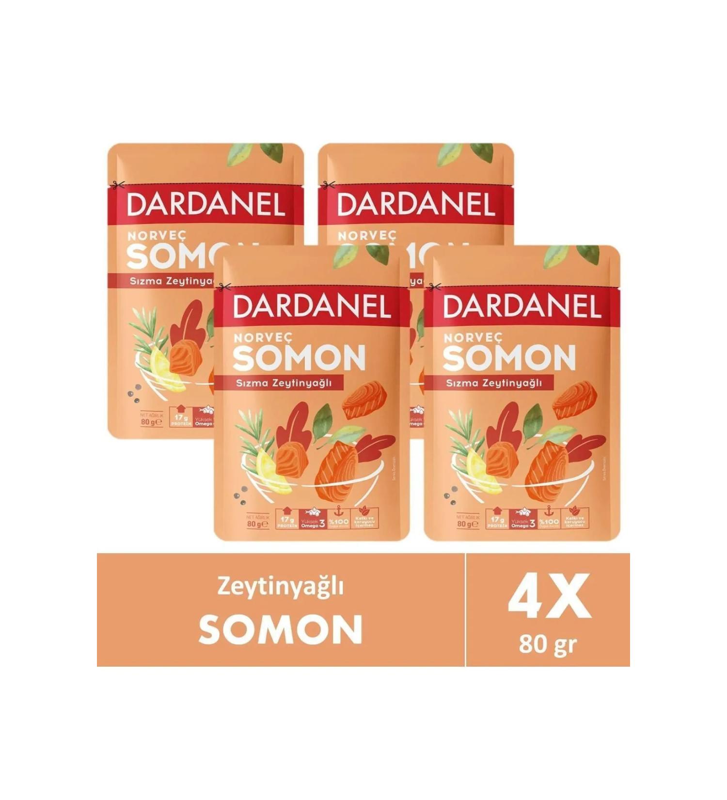 Dardanel Salmon in Olive Oil Bag 80 gr x 4 Pieces - Buy Online on GoSupps.com